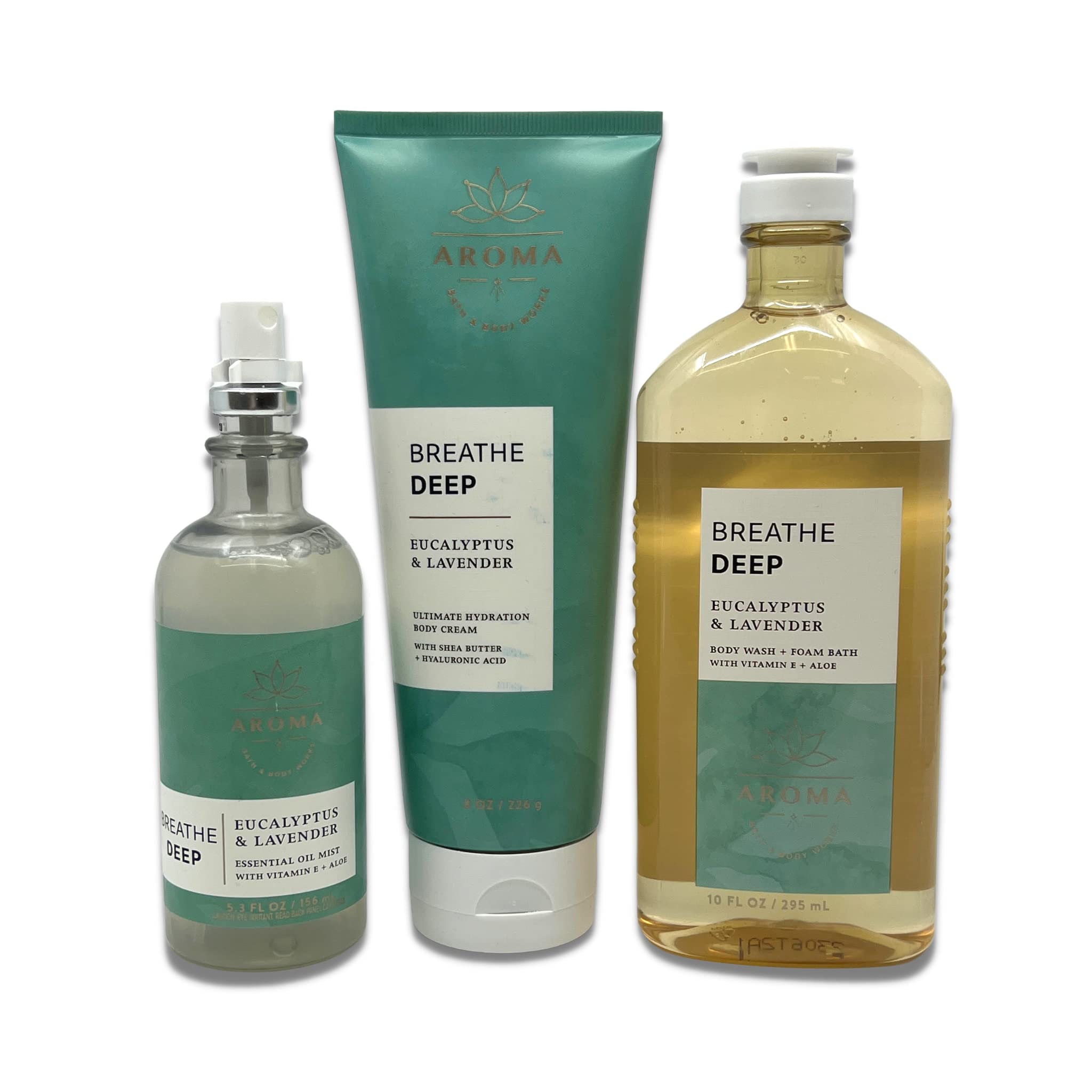 Bath & Body Works Aromatherapy Breathe Deep Eucalyptus Lavender 3-Piece Gift Set - Hydrating Body Cream, Essential Oil Mist & Foaming Bath Wash for Stress Relief & Relaxation | Perfect for Spa Nights, Self-Care Routines & Thoughtful Gifts