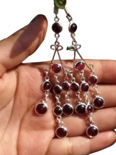 Garnet Earrings for Women - Sterling Silver Dangle Earrings with Red Gemstones | Trendy Long Fashion Jewelry | Perfect Gift for Wife, Bridesmaids & Anniversary | Ideal for Weddings, Parties & Special Occasions