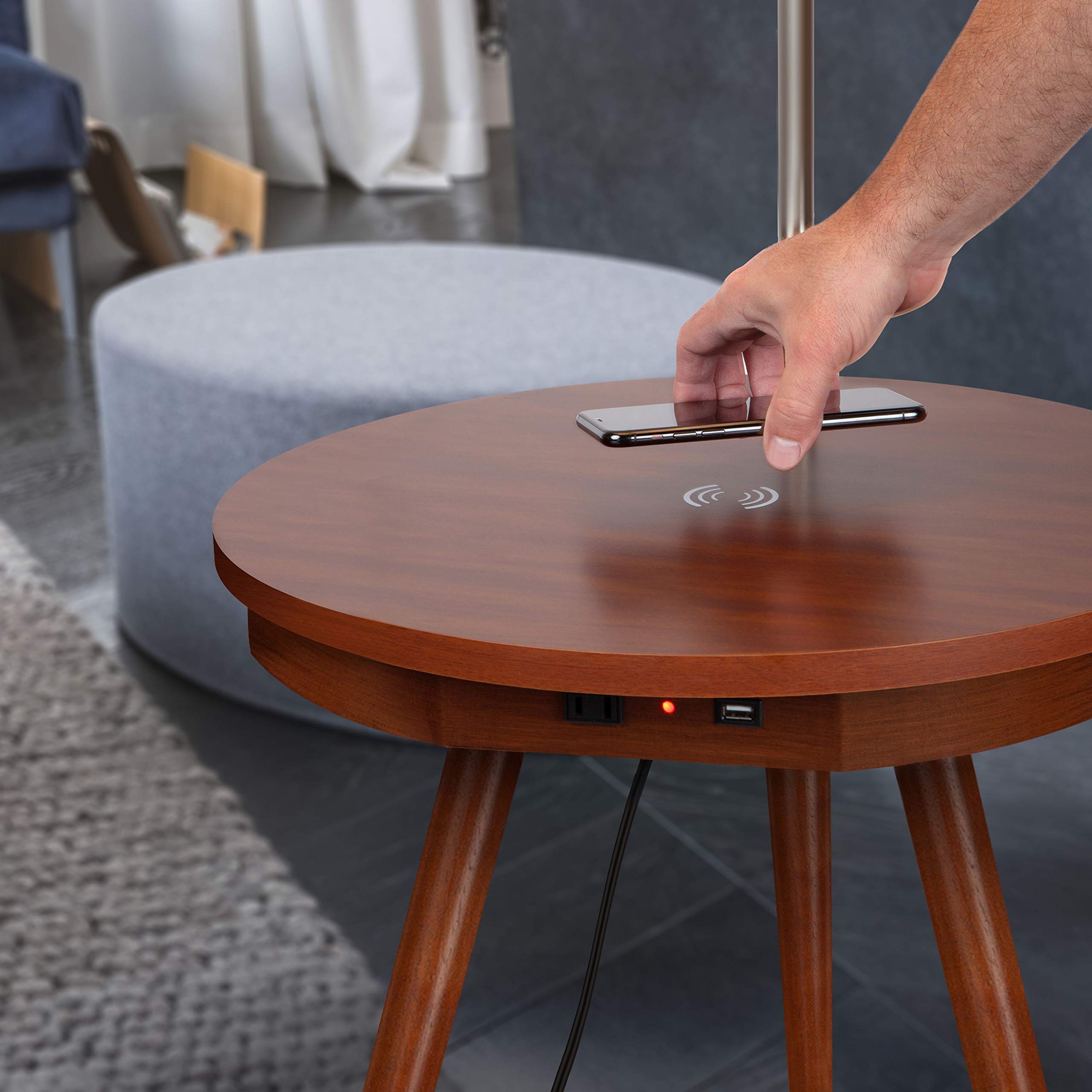 Brightech Owen LED Table Lamp & End Table Combo with USB Port - Modern Bedside Reading Light for Bedroom, Living Room & Office - Havana Brown | Perfect for Nighttime Reading & Home Office Workspace