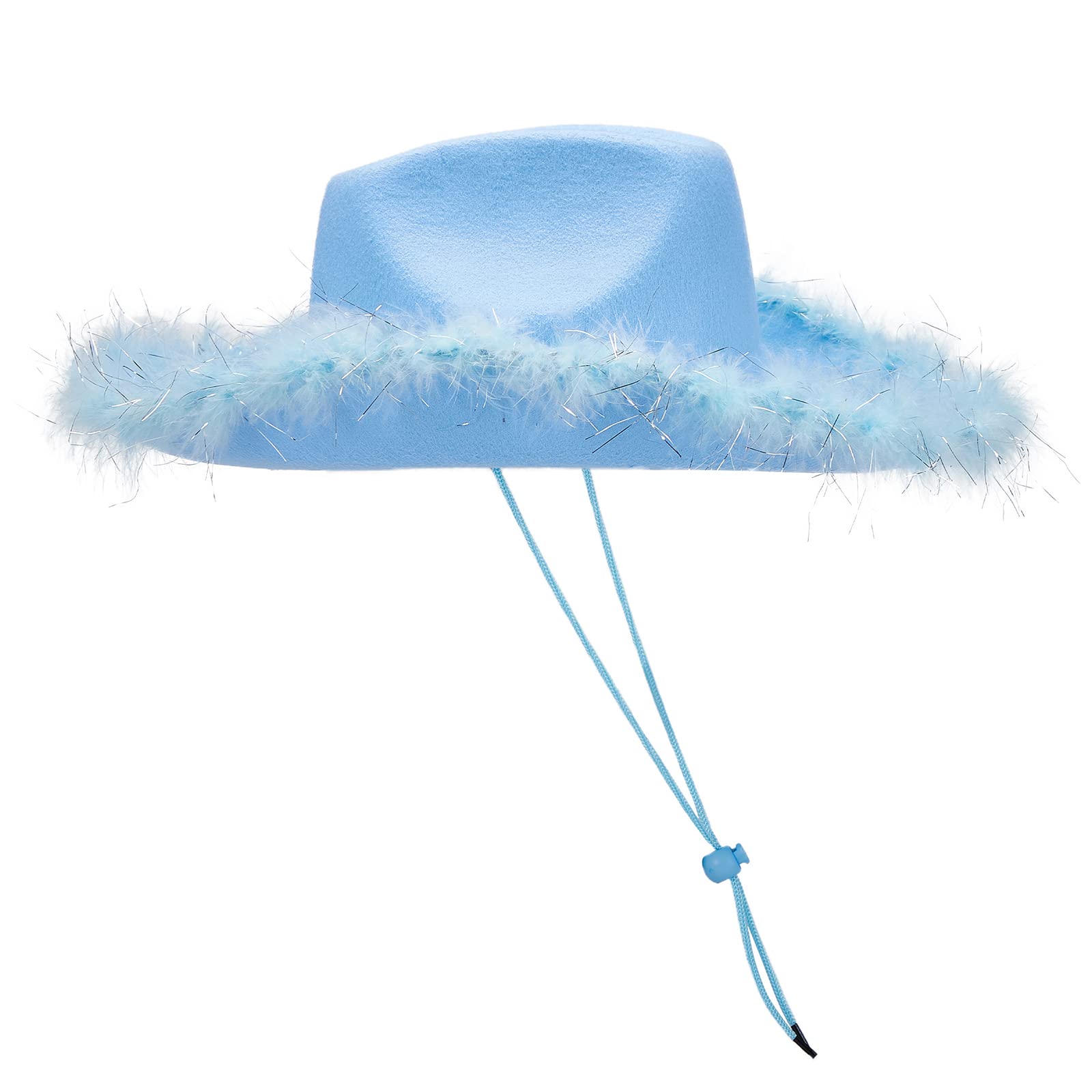 Omkzanbi Pink Cowgirl Hat with Furry Trim - Wide Brim Western Rhinestone Cowboy Hat for Women - Summer Straw Hat for Costume Parties, Rodeo Events & Country Music Festivals