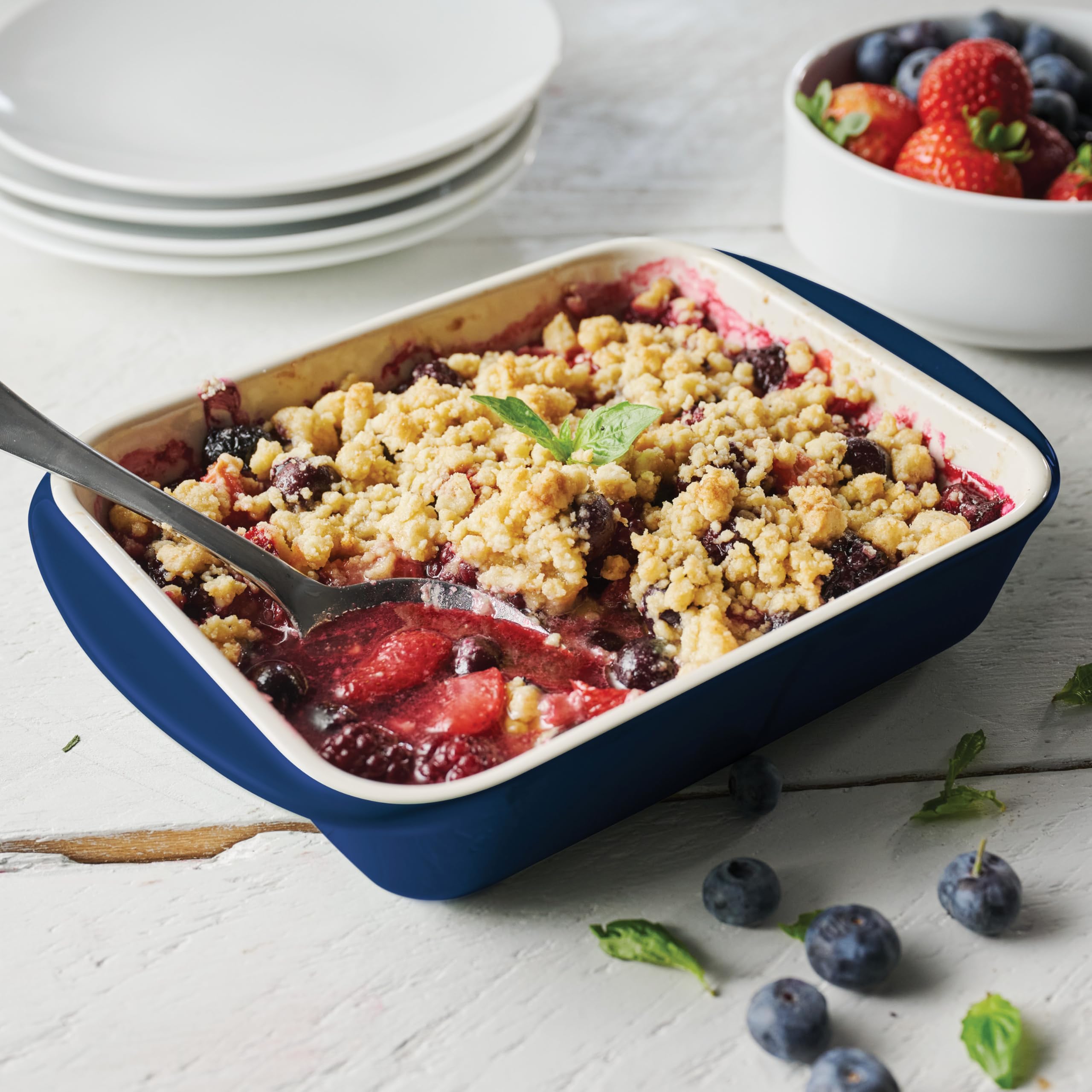 Tramontina Mae 3-Piece Ceramic Porcelain Baking Pans Set - Non Stick Oven Safe Casserole Dishes, Rectangular Bakeware for Lasagna, Cakes & Bread - Perfect for Baking, Roasting & Serving (Cobalt Blue)