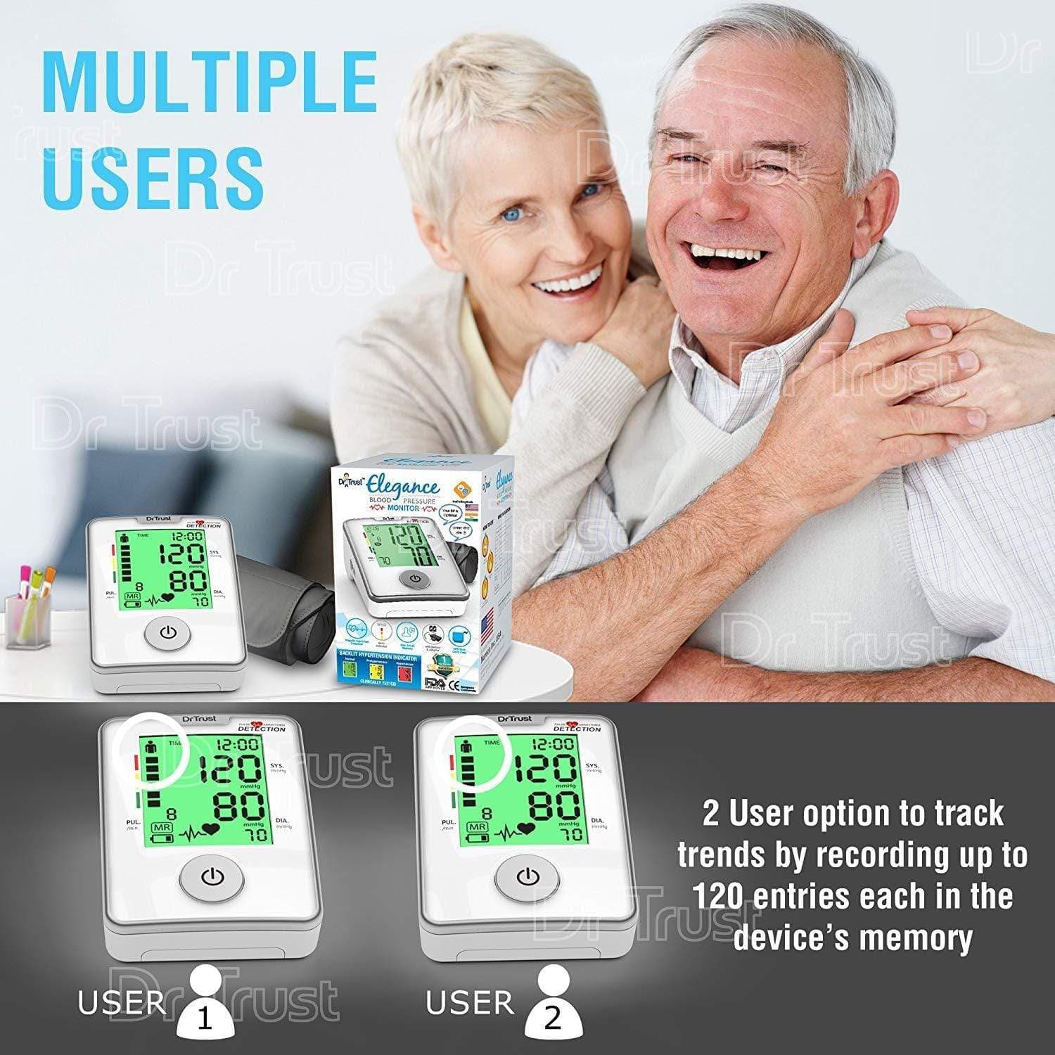 Dr Trust USA BP Elegance Digital Blood Pressure Monitor with Adapter - Accurate Upper Arm Cuff for Home Use, Travel & Health Monitoring