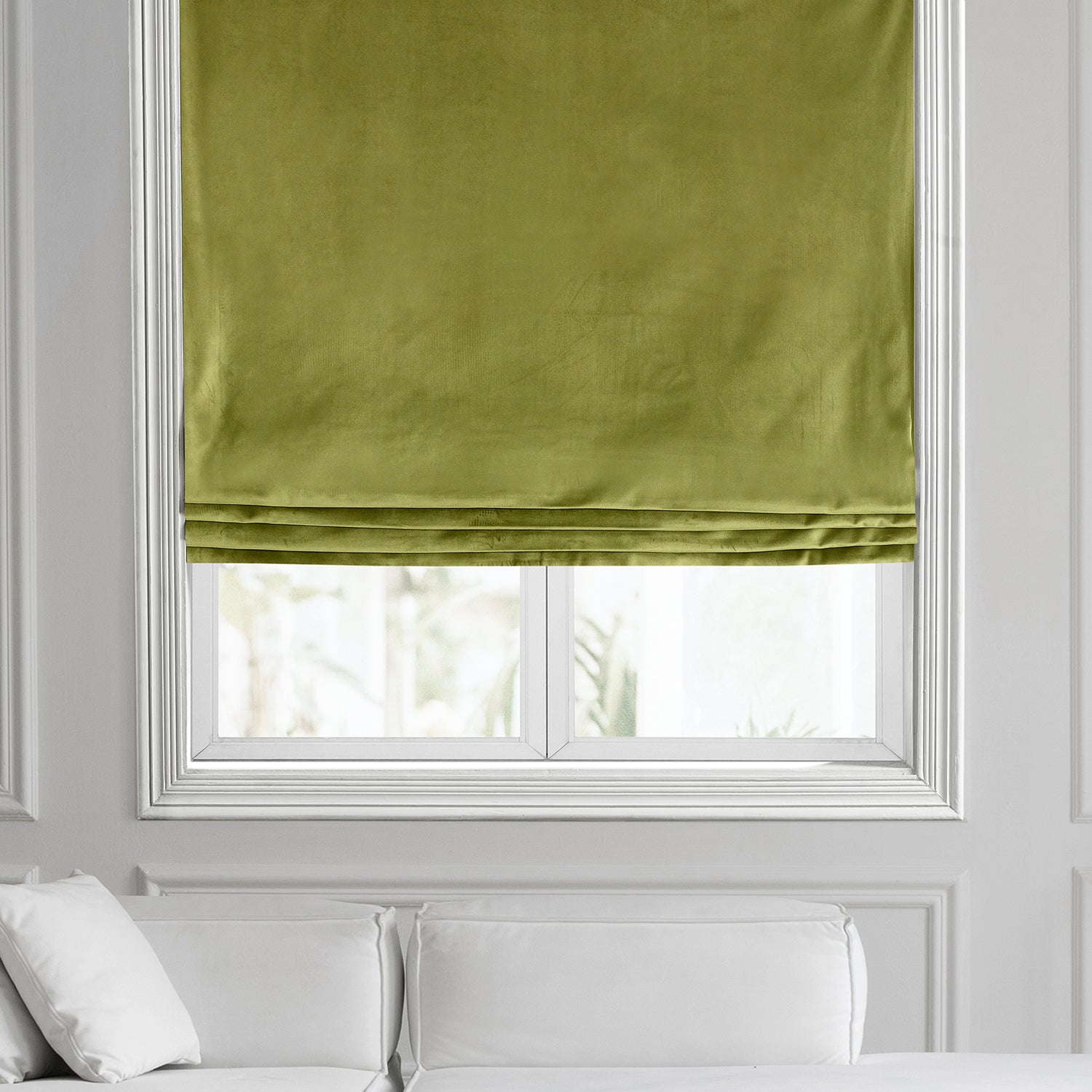 Vintage Green Plush Velvet Roman Shade - Classic Home Decor Window Treatment for Living Room & Bedroom