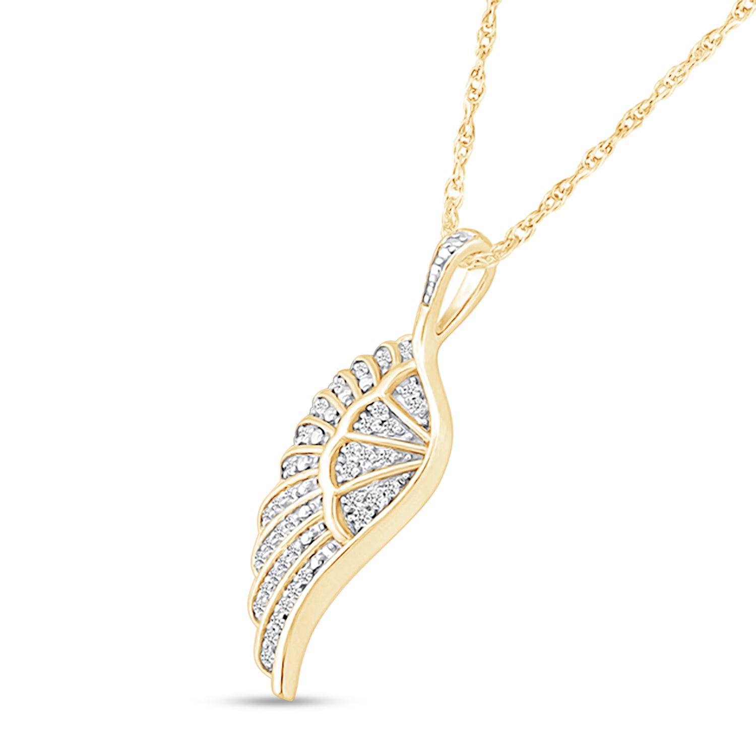 10k Yellow Gold Diamond Angel Wing Necklace - Elegant Pendant for Women, Gift for Her, Valentine's Day, Anniversary & Special Occasions