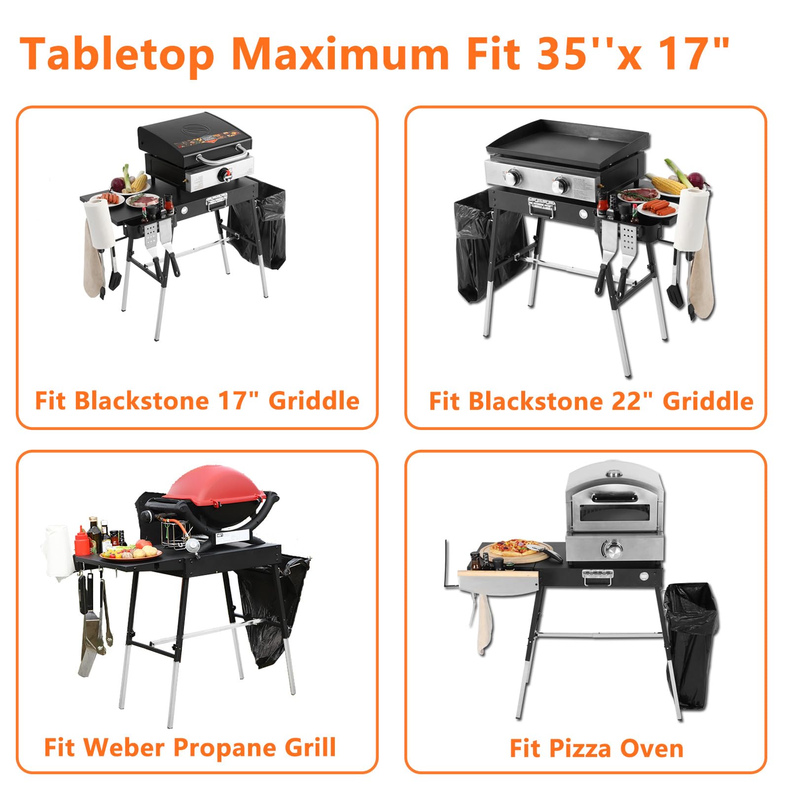 Portable Outdoor Grill Table - Heavy Duty Blackstone Griddle Stand with Wheels, Fits 17