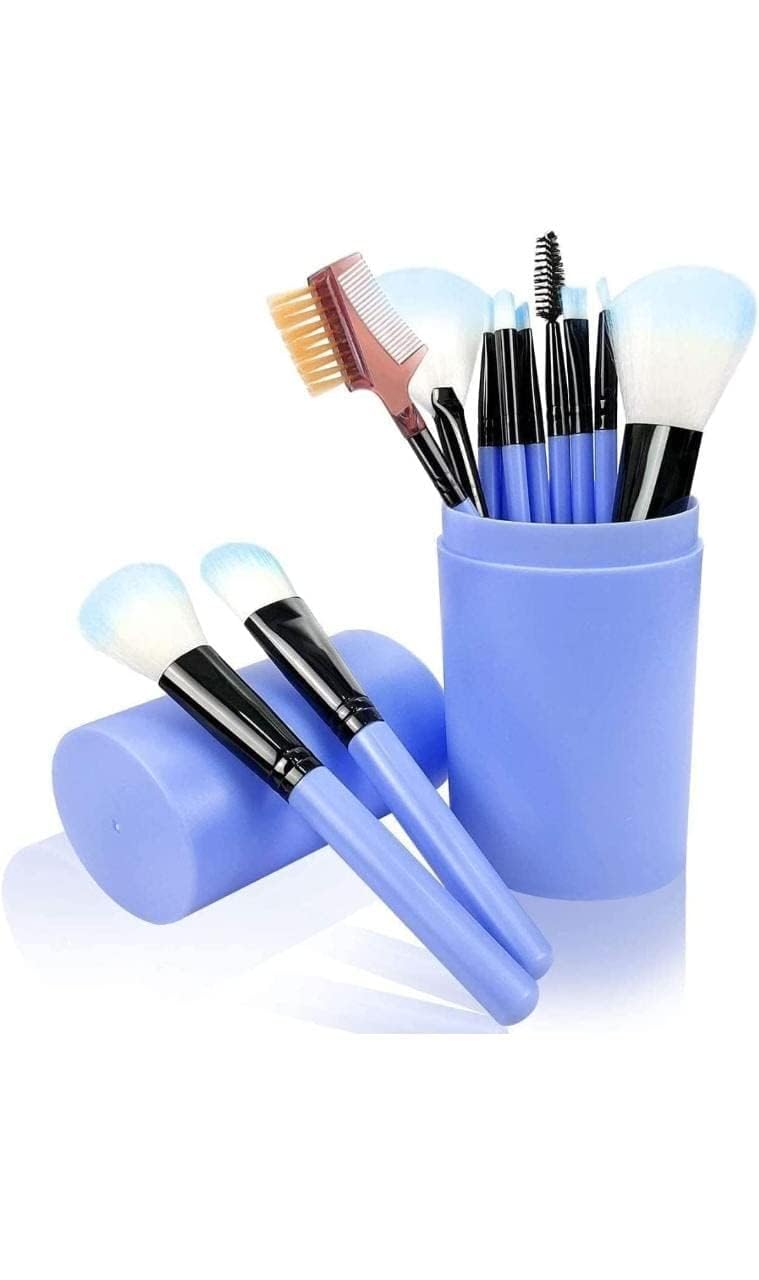 ZemGlam 12-Piece Makeup Brush Set with Storage Barrel - Soft Bristles for Foundation, Blush, Eyeshadow & More - Light Blue - Perfect for Travel & Professional Makeup Artists