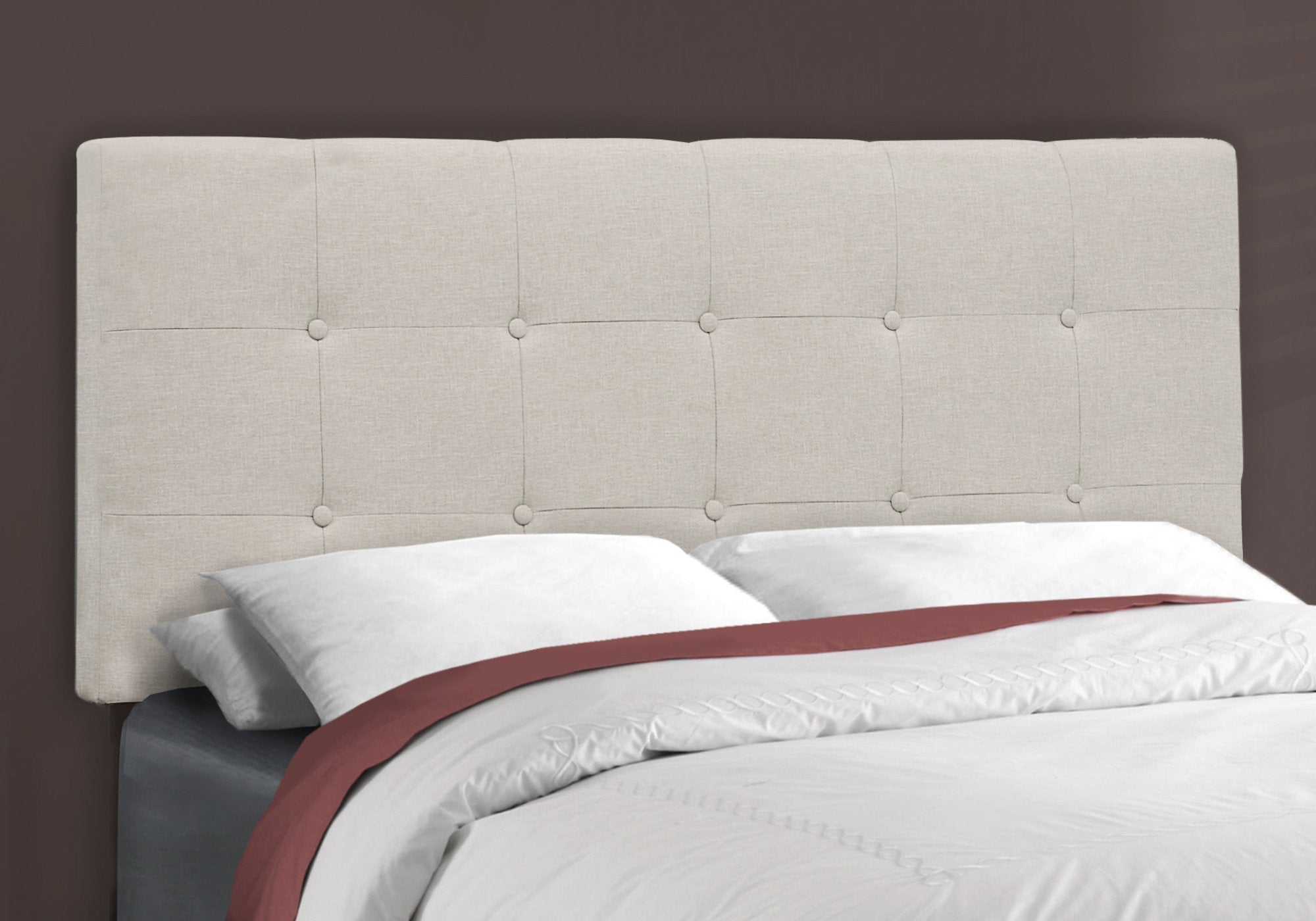 Full Size Bed Frame with Beige Linen Upholstery - Modern Platform Bed for Bedroom, Guest Room, or Dorm