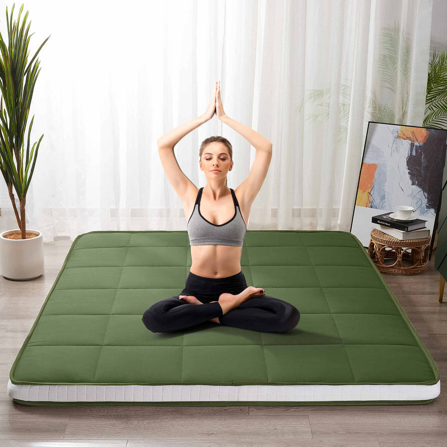 MAXYOYO Padded Japanese Floor Mattress - Green Foldable Roll Up Futon Mattress for Bedroom, Guest Room & Travel | Comfortable Floor Sleeping & Lounging