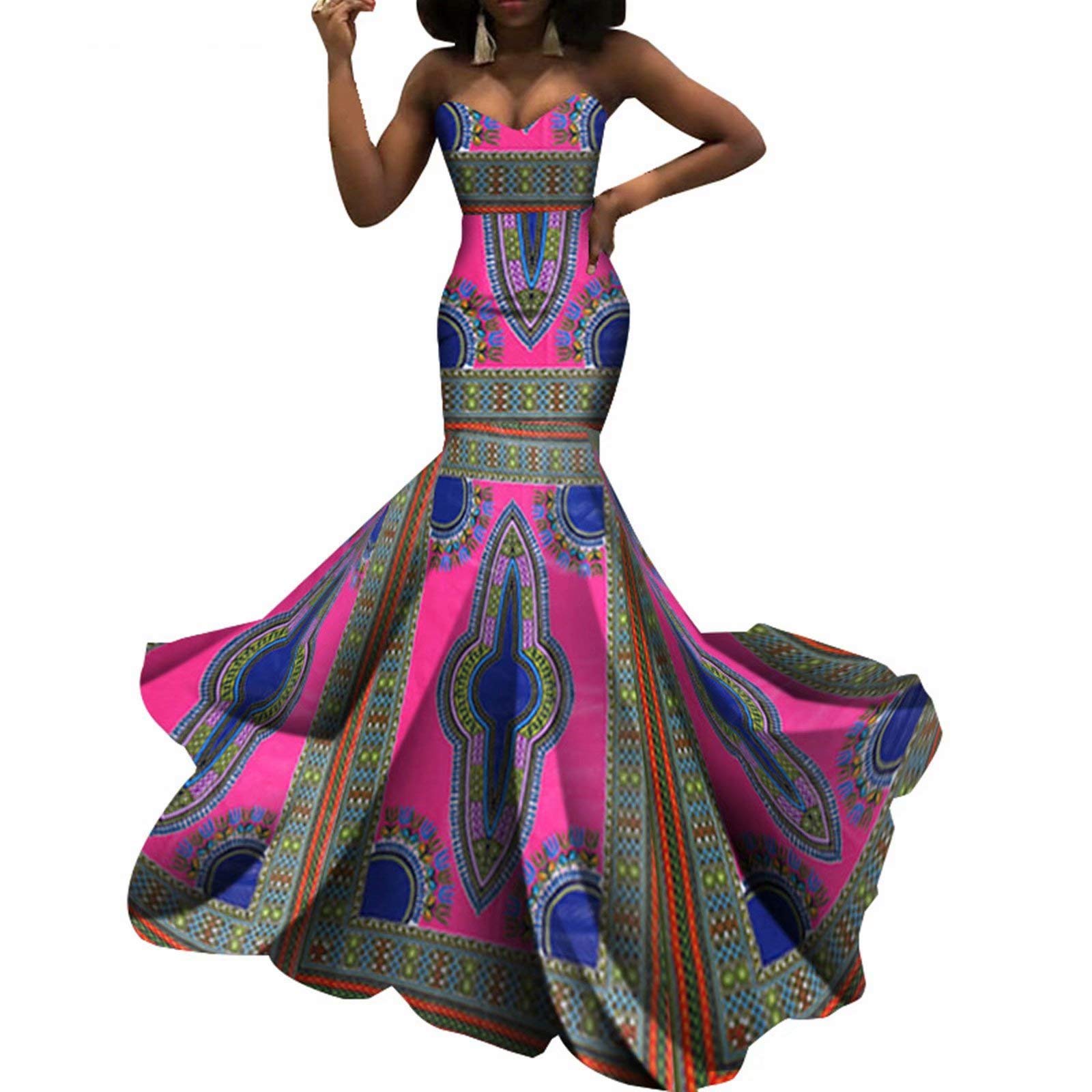 Strapless Sexy Floor-Length African Wax Print Wedding Dress for Women - Perfect for Bridal Ceremonies, Evening Parties & Special Occasions
