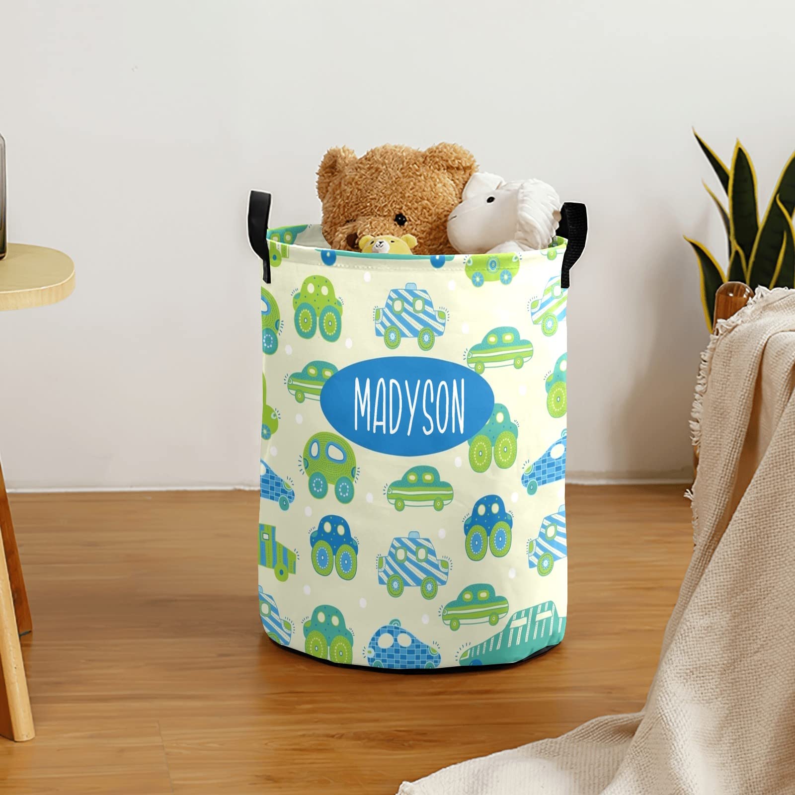 Personalized Baby Laundry Basket for Boys & Girls - Custom Collapsible Laundry Hamper with Handle, Storage Organizer for Nursery, Bathroom, Bedroom & Living Room Decor (Car Design) - Perfect for Baby Showers, Kids' Rooms & Home Organization