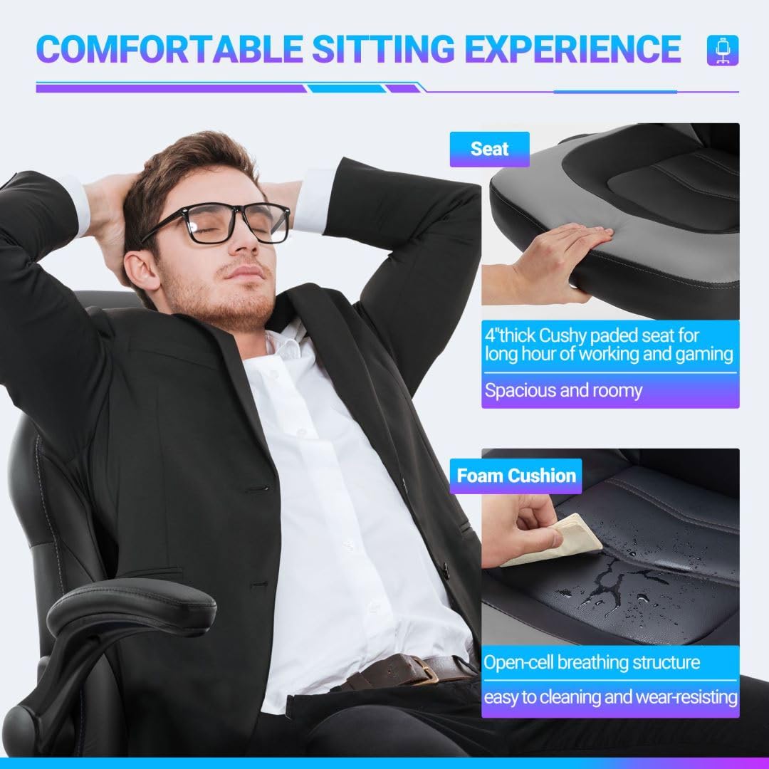 Premium Heavy Duty Gaming Chair - Ergonomic Office Chair with Lumbar Support, Adjustable Backrest & 360° Swivel Wheels for Professional Gamers, Adults & Teens - Perfect for Home Office, Esports & Streaming Setup (Black-Grey)