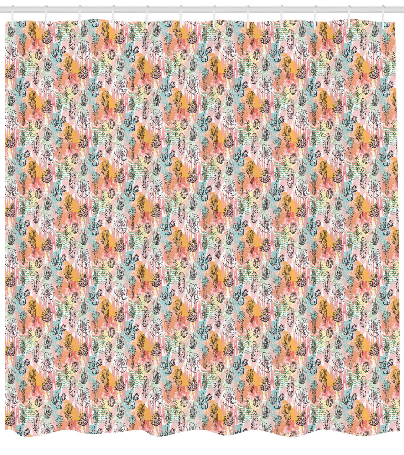 Ambesonne Cactus Shower Curtain - Abstract Ink Drawn Succulent Houseplants on Color Splash Background, 69x75 Inch Cloth Fabric Bathroom Decor with Hooks | Perfect for Modern Bathrooms, Spa Retreats & Boho Home Decor