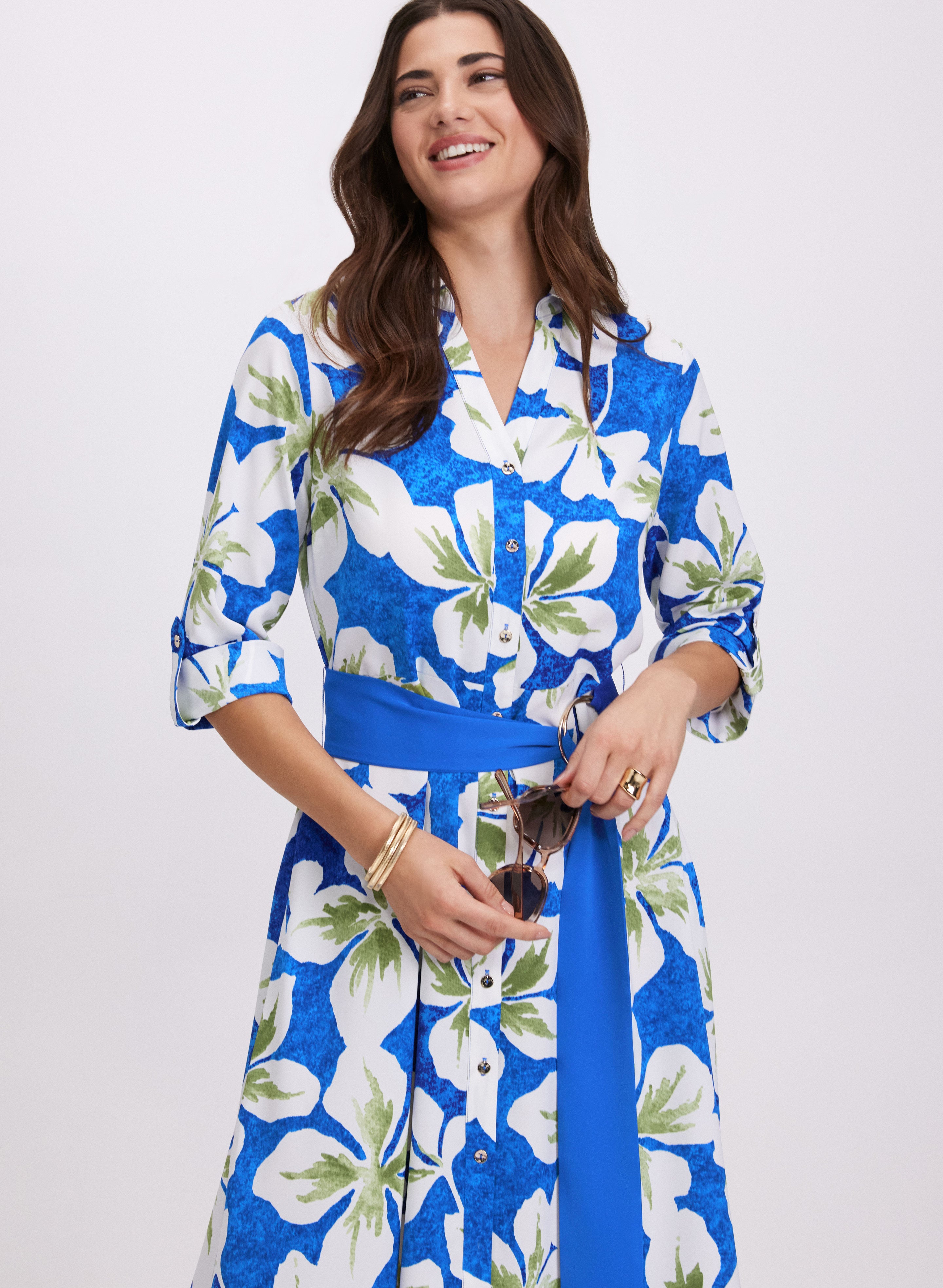 Floral Print Shirt Dress for Women - Summer Boho Maxi Dress with Pockets - Perfect for Beach, Vacation & Casual Outings