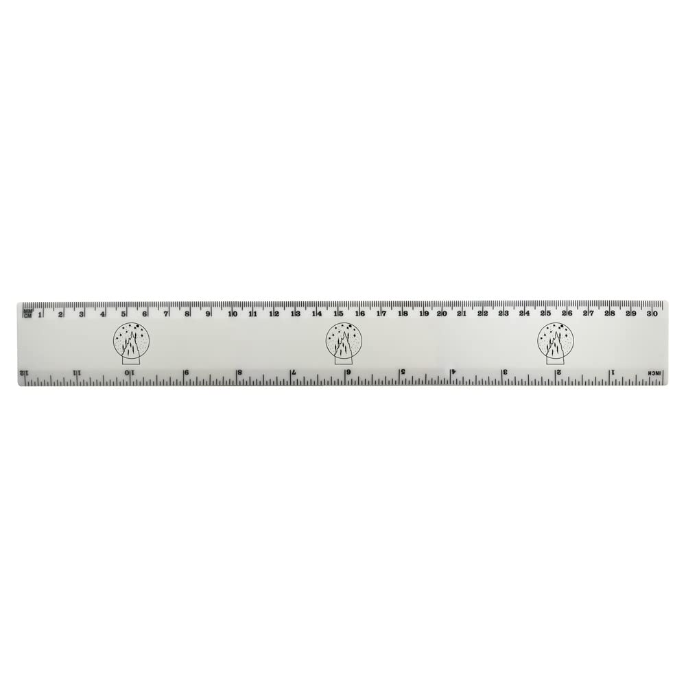 Azeeda 12 Inch White Plastic Ruler with Mountain Snow Globe Design - 30cm School & Office Measuring Tool for Students, Artists, and DIY Projects (RL00065733)