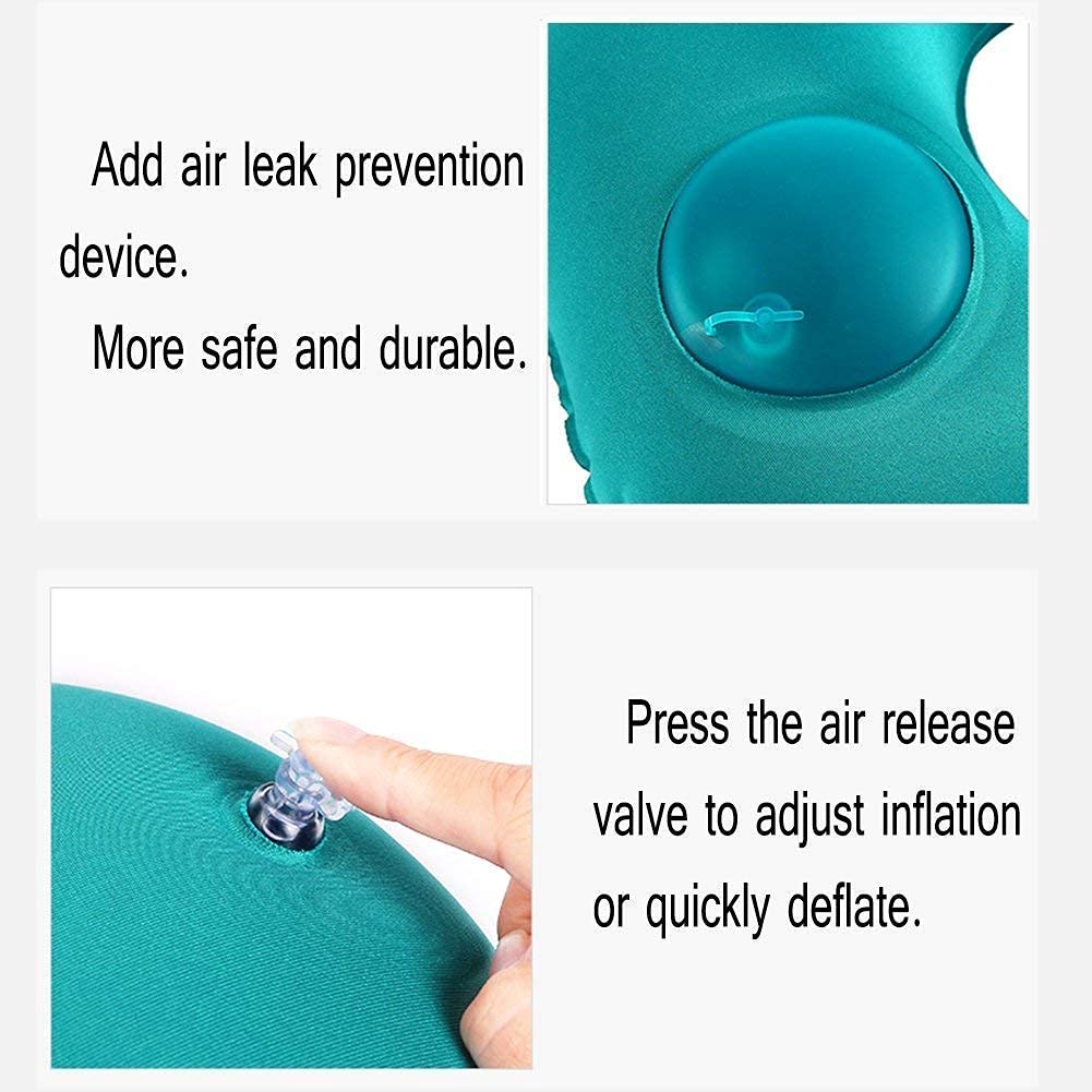 HOMAVA Silk Travel Backpack Neck Pillow - Manual Press Automatic Inflatable U-Shaped Pillow for Airplane, Car, Office - 15.74 X 11.02 Inch, Blue - Perfect for Long Flights, Road Trips & Work Comfort