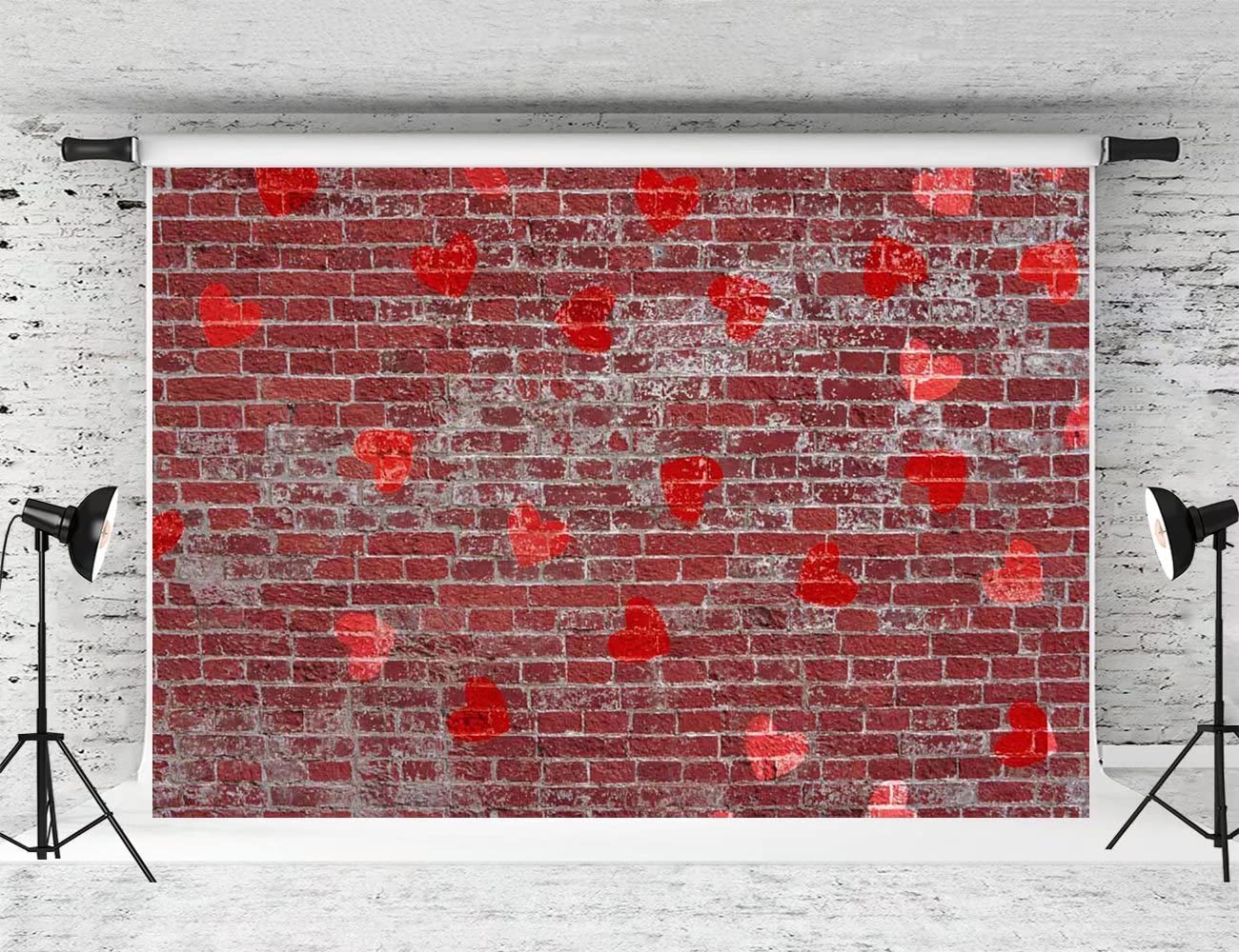 8x8ft Valentine's Day Photo Backdrop - Red Love Hearts on Rustic Brick Wall for Wedding Photography, Romantic Portraits & Couple Shoots | Perfect for Valentine's Proposals, Anniversary Photos & Engagement Sessions
