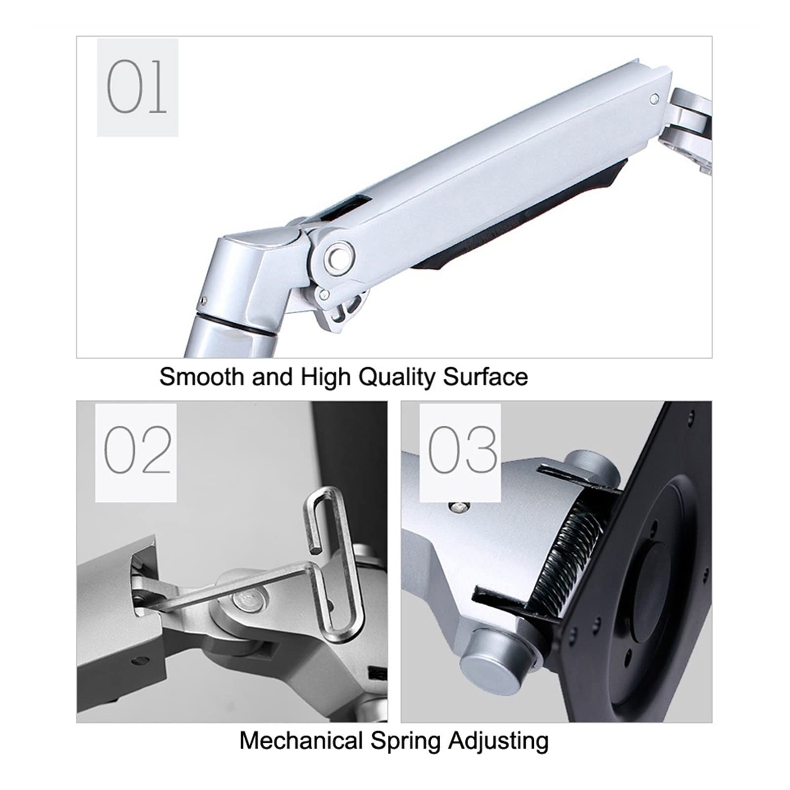Ultra Long Aluminum Monitor Stand Wall Mount - Full Motion Adjustable Monitor Arm with Mechanical Spring for 13-32 inch Screens - Perfect for Home Office, Gaming & Workspace Setup (Silver)