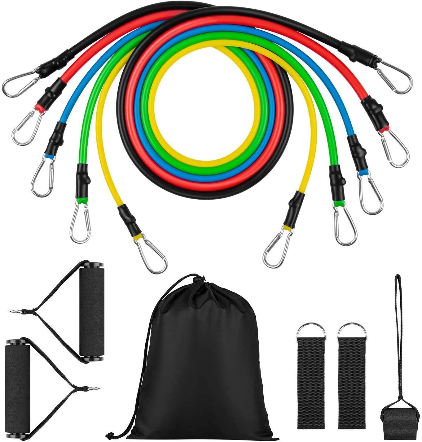 Premium Exercise Resistance Bands Set - 5 Fitness Tubes with Handles, Door Anchor, Ankle Straps & Carry Pouch for Home & Gym Workouts - Strength Training Equipment for Men & Women