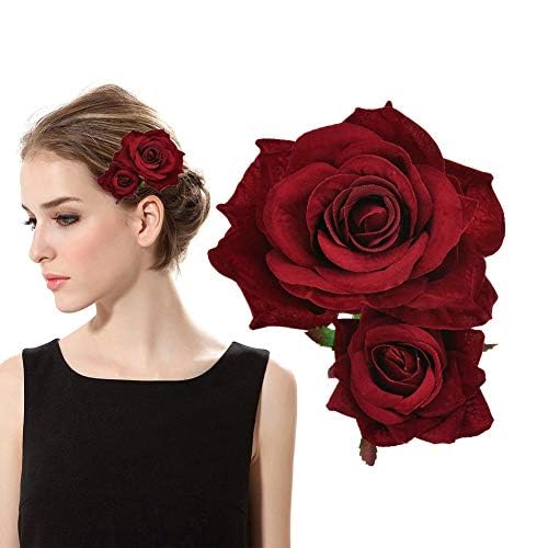 Natural Looking Red Rose Hair Clips - Realistic Floral Hair Accessories for Women & Girls (Pack of 1) | Perfect for Weddings, Parties & Everyday Style