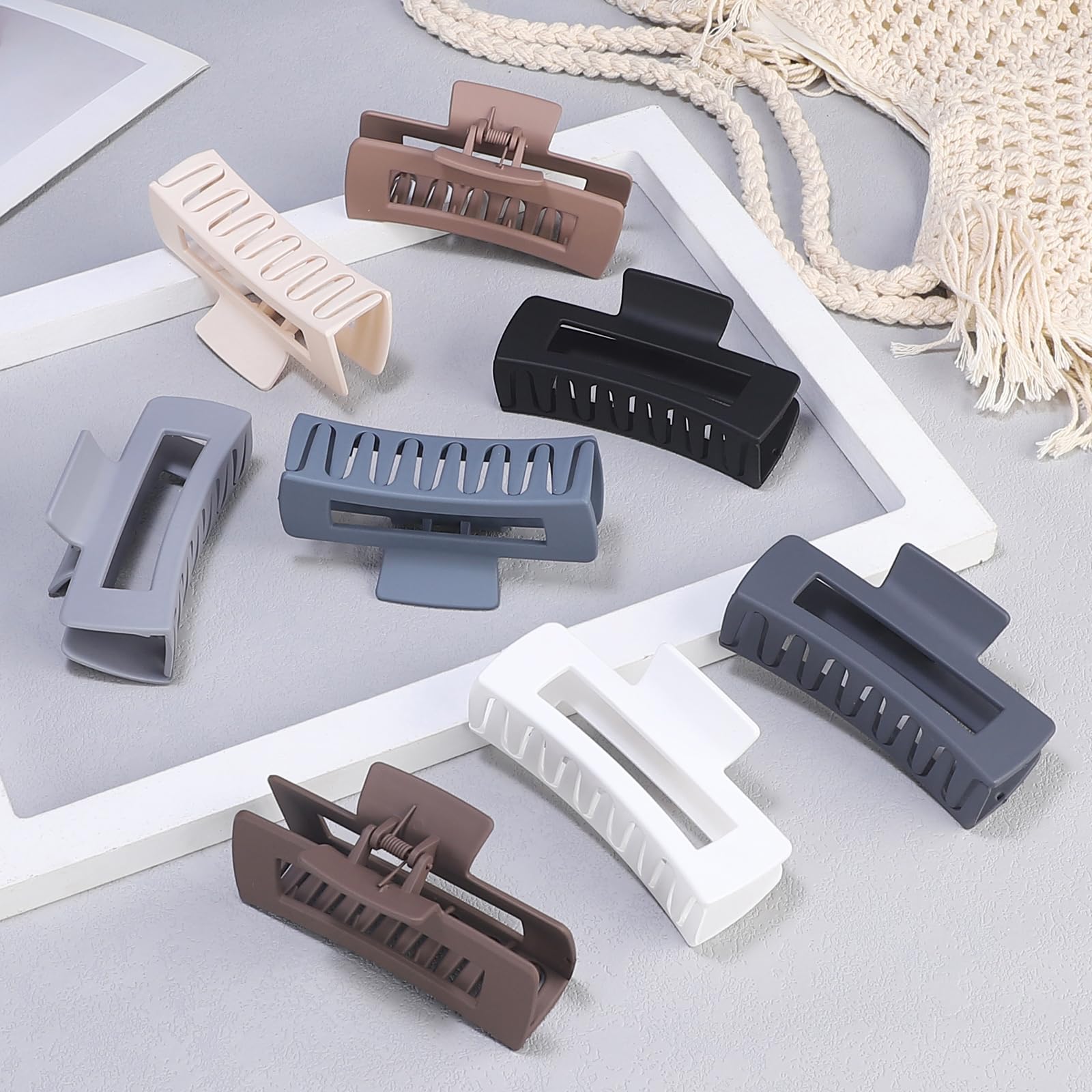 4.1 Inch Large Hair Clips 8 Pcs - Square Claw Clips for Thick Hair, Big Acrylic Banana Jaw Clips - Hair Accessories for Women & Girls (Grey Brown) - Perfect for Updos, Ponytails & Everyday Styling