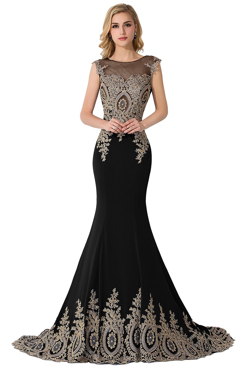 MisShow Women's Elegant Embroidery Lace Long Mermaid Evening Gown - Formal Prom Dress for Special Occasions, Weddings & Black Tie Events