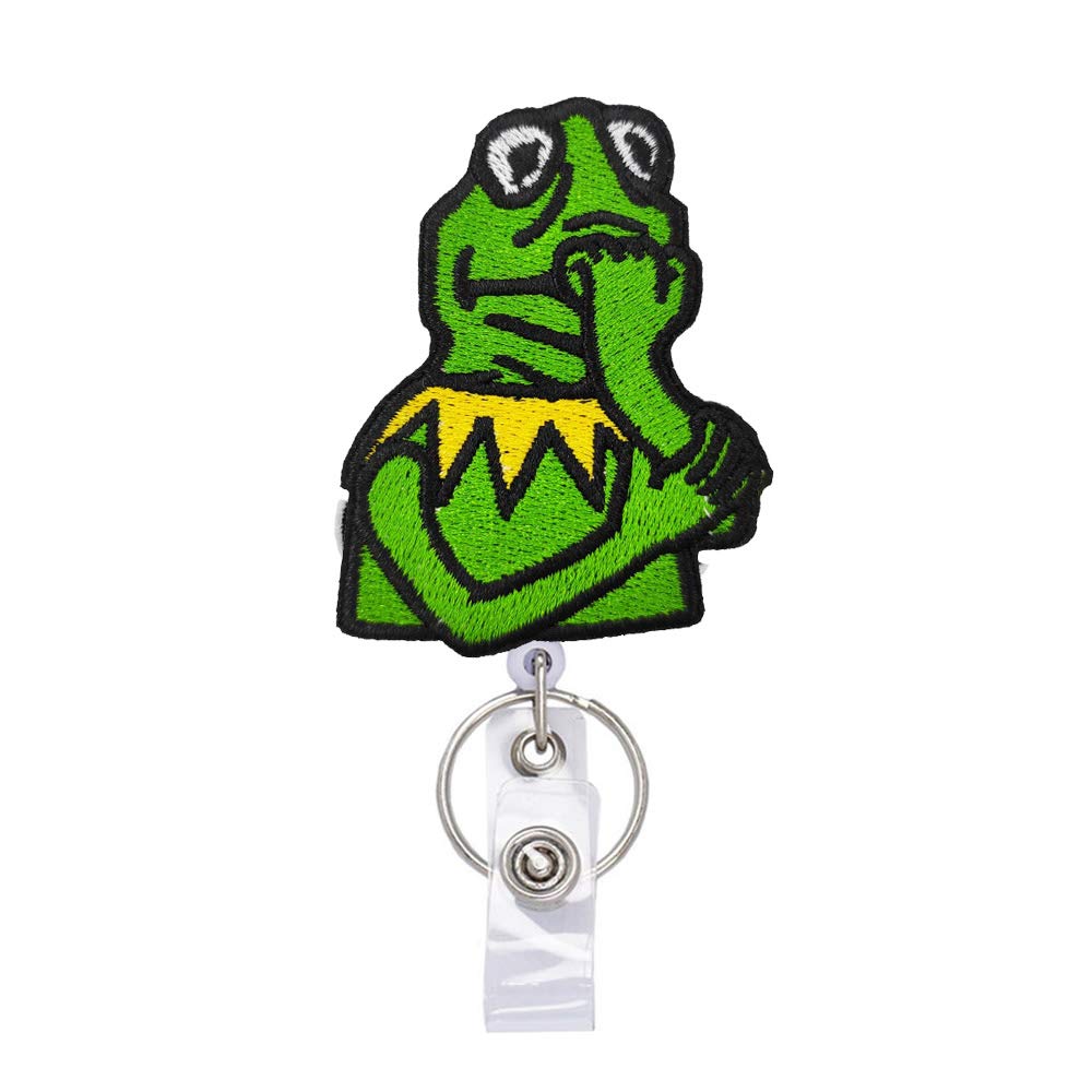 Reeleer Frog Anxiety Meme Badge Reels - Retractable ID Badge Holder with Alligator Clip & Key Ring, 24 Inch Thick Pull Cord for Nurses, Teachers, Office Workers (Fun Stress Relief Accessory)