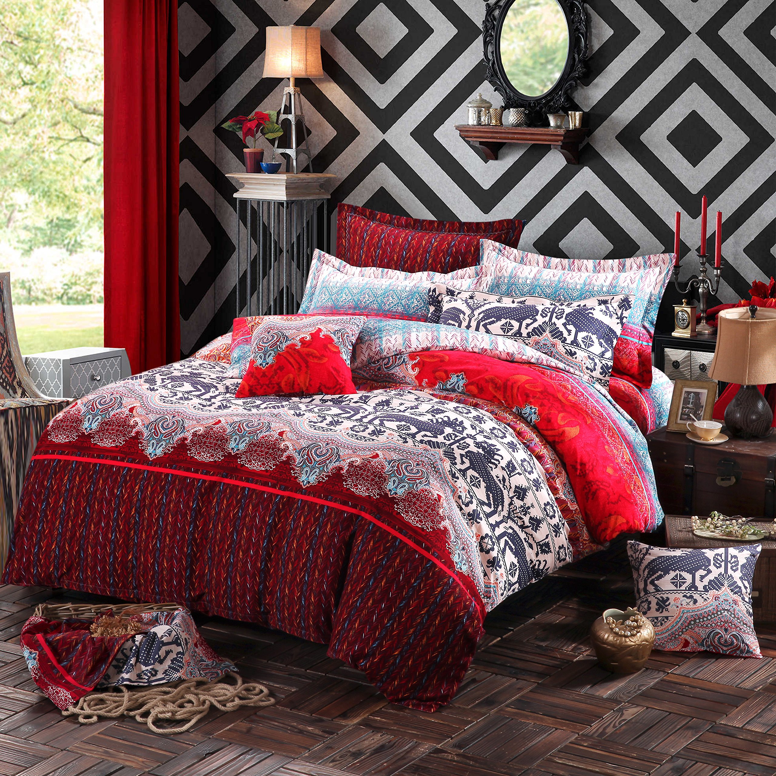 Boho Bedding Set - Ethnic Camel Duvet Cover Queen/King for Cozy Bedroom Decor