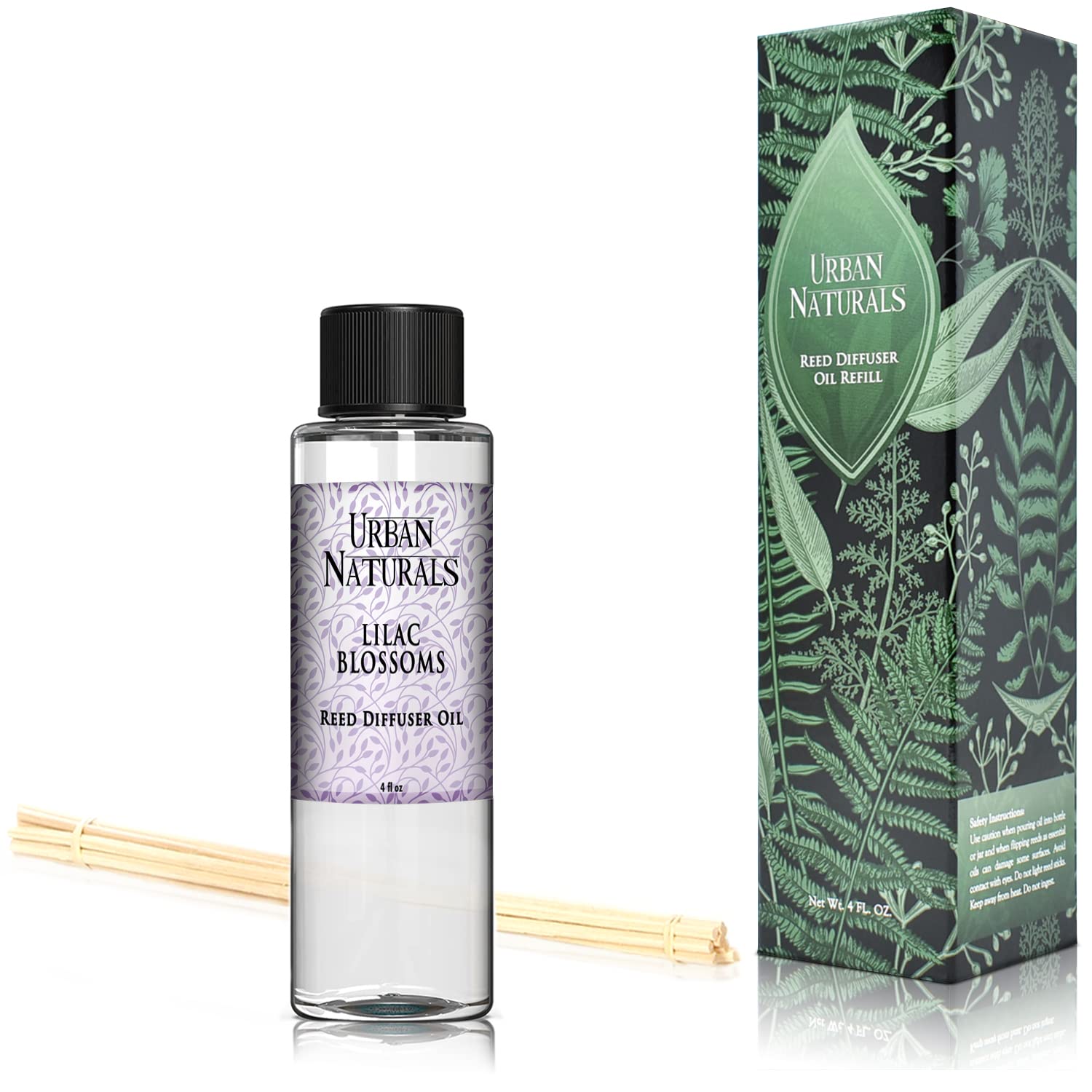 Urban Naturals Lilac Blossoms Scented Oil Reed Diffuser Refill with Free Reed Sticks - Floral Fragrance of Lily of The Valley, Violets & Lilac | Made in USA | Perfect for Home, Office & Spa Aromatherapy