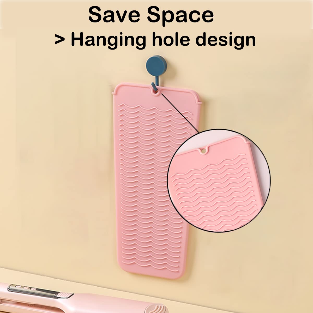 Heat Resistant Silicone Mat with Hanging Hole - 11x5 Inch Straightener Heat Protector Pad for Curling Iron, Flat Iron & Hair Styling Tools - Travel-Friendly Pink Mat & Pouch - Perfect for Home, Salon & On-the-Go Styling