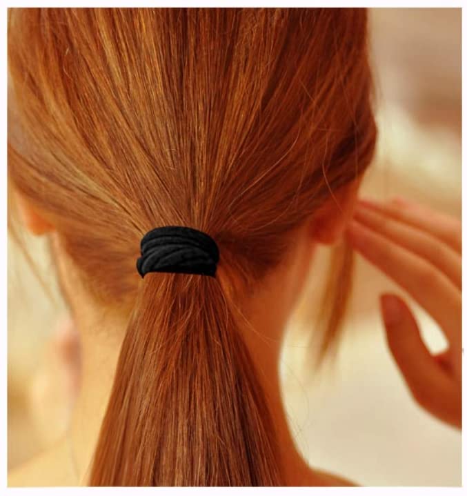 50 Pcs Black Cotton Hair Ties - Seamless No Damage Hair Bands for Women, Thick Hair Ponytail Holders (Perfect for Workouts, Office & Everyday Styling)