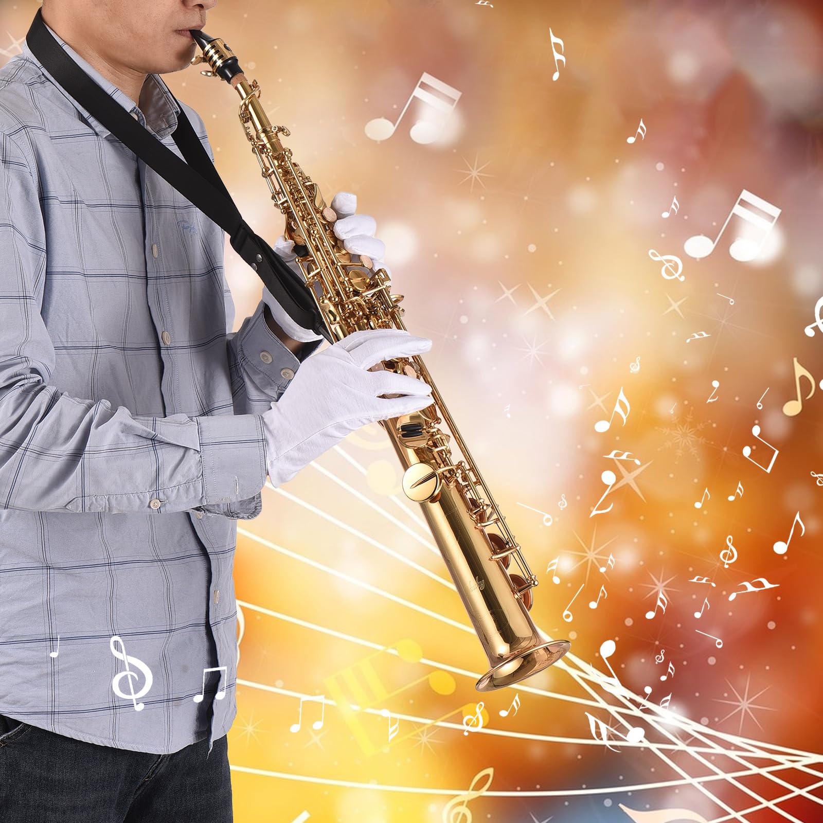 Professional Bb B Flat Soprano Saxophone - Brass Woodwind Instrument for Beginners & Pros with Natural Shell Keys, Carrying Case, Gloves, Cleaning Cloth, Straps & Rod | Perfect for Jazz, Classical & School Band Performances