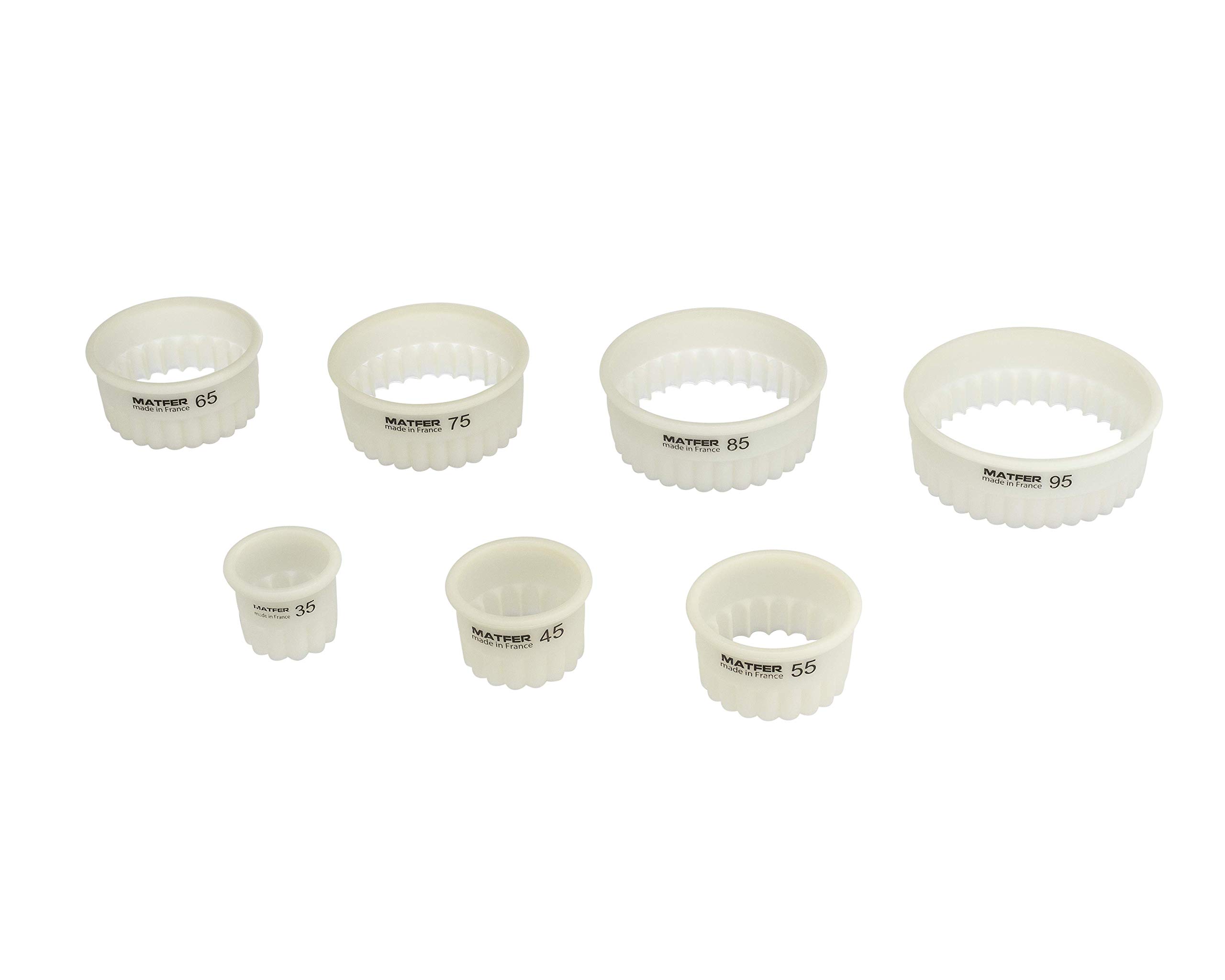 Matfer Bourgeat Exoglass® Pastry Cutter Set - 7-Piece Fluted Baking Tools for Pies, Cookies & Pastries | Perfect for Home Bakers & Professional Chefs