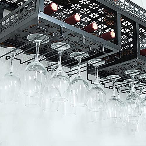 TFCFL Industrial Wall-Mounted Wine Rack & Glass Holder - Double Layer Metal Storage Shelf for Kitchen, Bar, Restaurant - Rustic Wrought Iron Display Organizer for Wine Bottles, Stemware & Decor - Perfect for Home Entertaining & Commercial Use