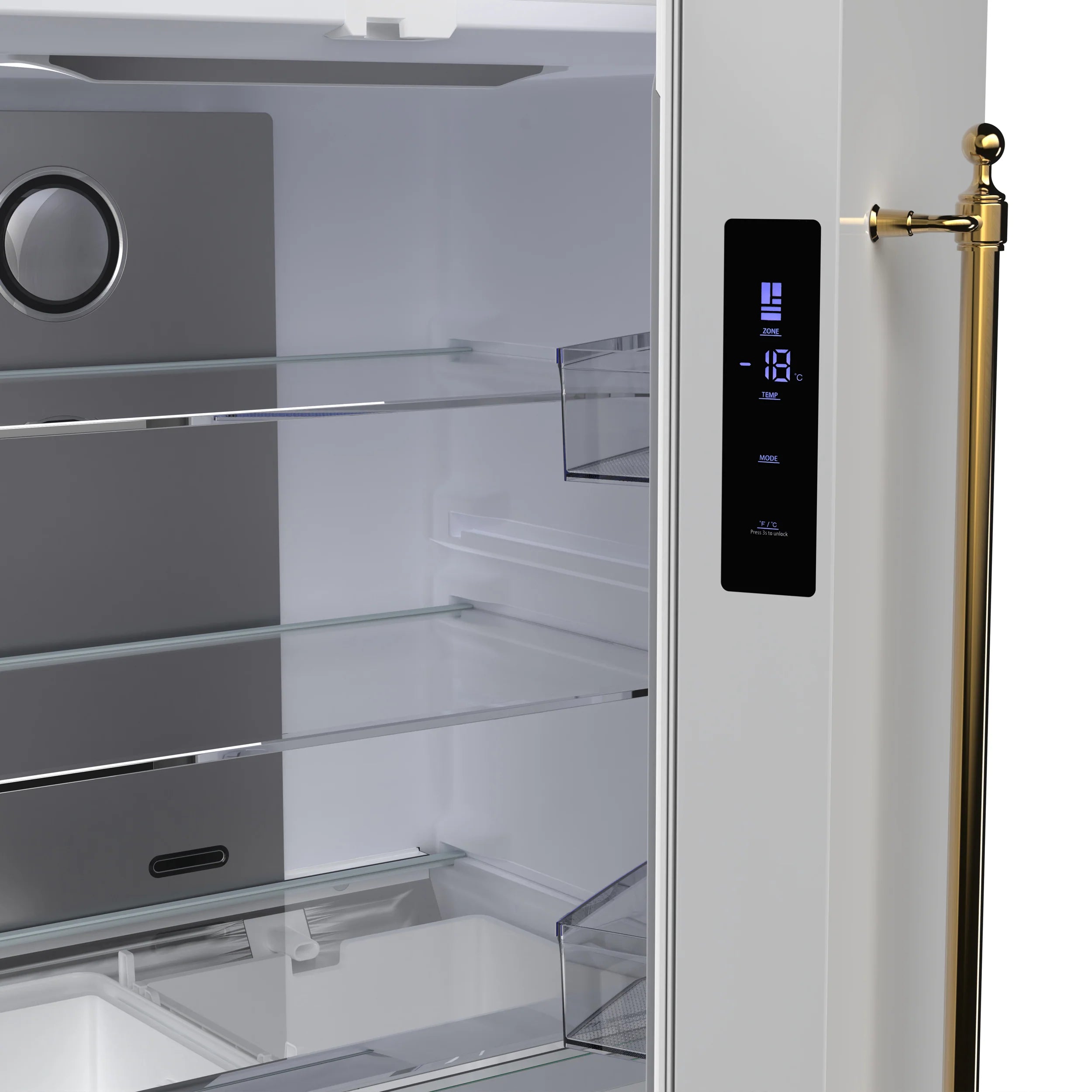 Forno Luigi 33 Inch French Door Refrigerator in White with Antique Brass Finish - Model FFFFD1791 33WHT | Energy Efficient Stainless Steel Kitchen Appliance for Modern Homes & Restaurants