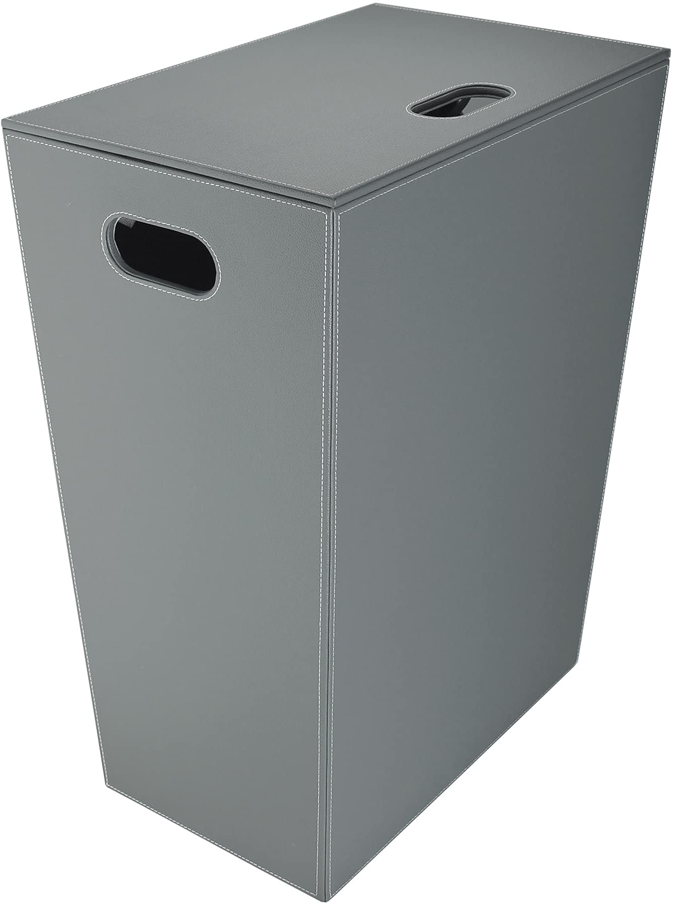 Eco-Friendly Leather Laundry Basket with Handles - Grey Fabric Hamper for Bedroom, Bathroom & Closet Organization