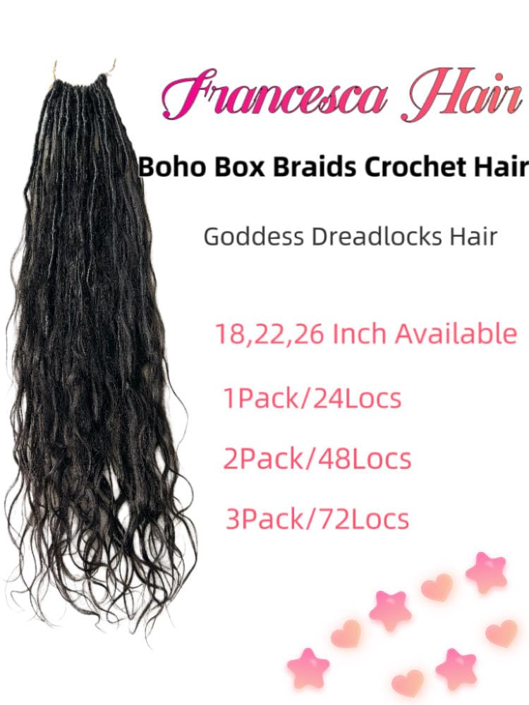 Boho Faux Locs Crochet Hair - 18 Inch Pre-Looped Human Hair Braids with Body Wave Ends - Natural Color Goddess Dreadlocks for Black Women (Pack of 3) - Perfect for Protective Styling, Weddings & Everyday Wear