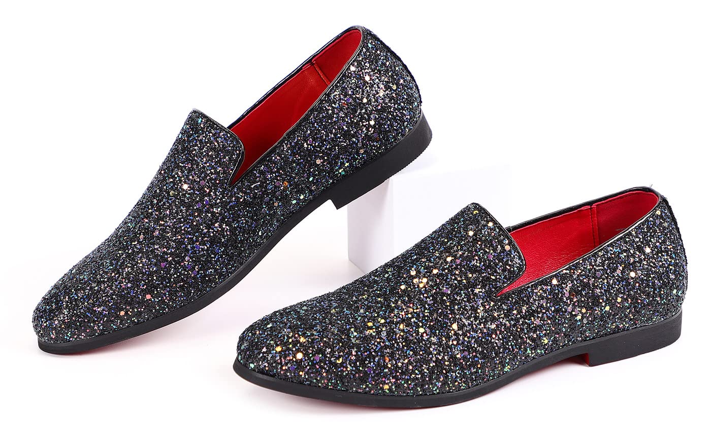 Men's Glitter Loafers - Luxury Sparkly Dress Shoes for Wedding, Tuxedo & Suit | Slip-On Casual Shoes for Parties, Prom & Formal Events