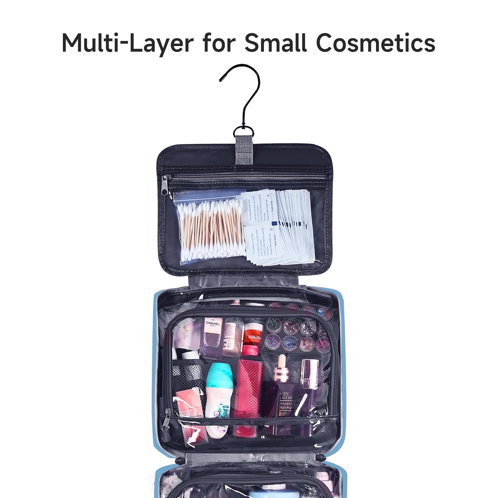 Waterproof Hanging Toiletry Bag for Women - Large Travel Cosmetic Organizer with Hook, Makeup & Accessories Storage (Baby Blue) - Perfect for Air Travel, Gym, Camping & Weekend Getaways