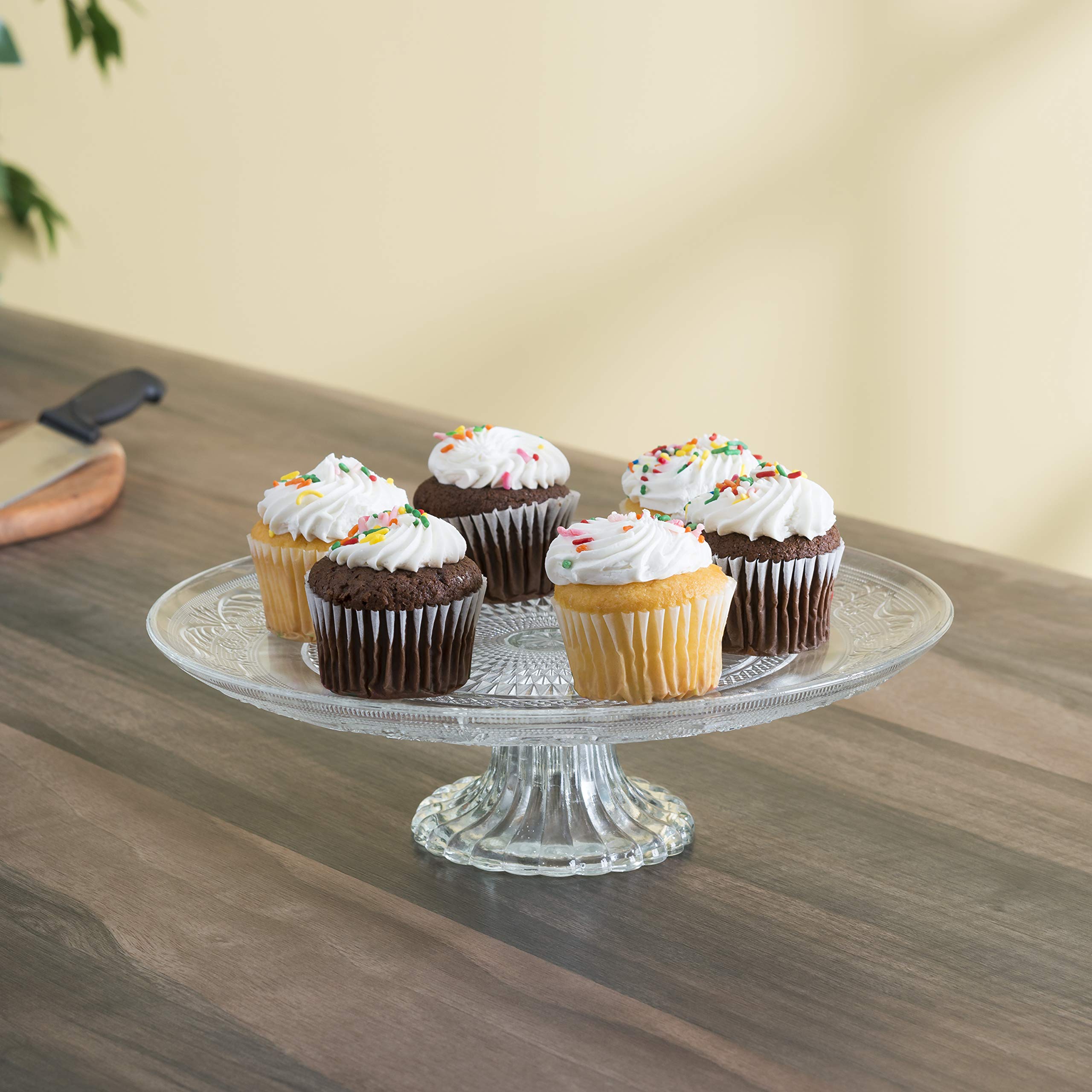 Home Basics Clear Glass Decorative Cake Plate - Elegant Serving Tray for Desserts, Pastries & Party Snacks - Perfect for Weddings, Tea Parties & Special Occasions