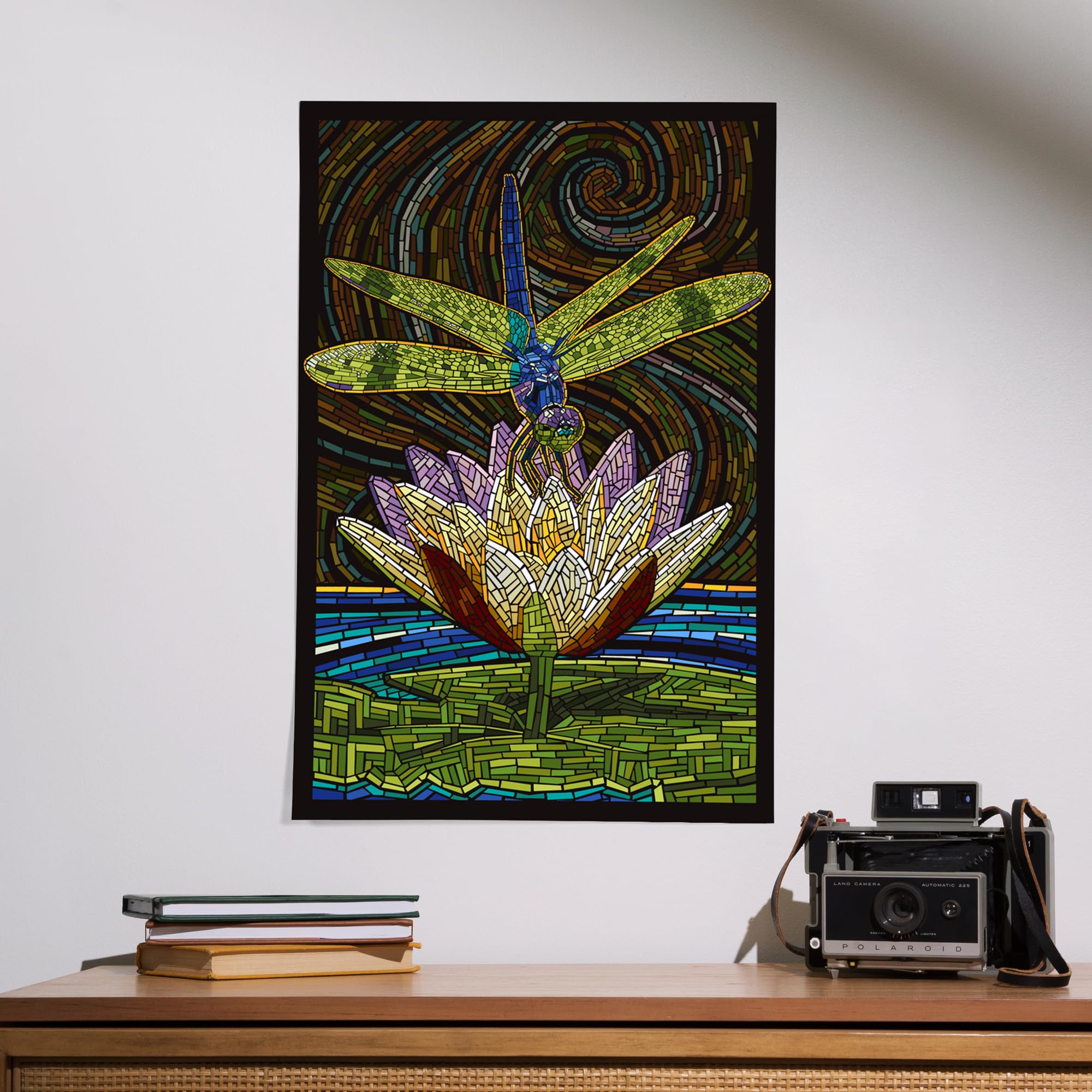 Lantern Press 16x24 Inch Giclee Print - Dragonfly Paper Mosaic Wall Art | Nature-Inspired Home Decor for Living Room, Bedroom & Office