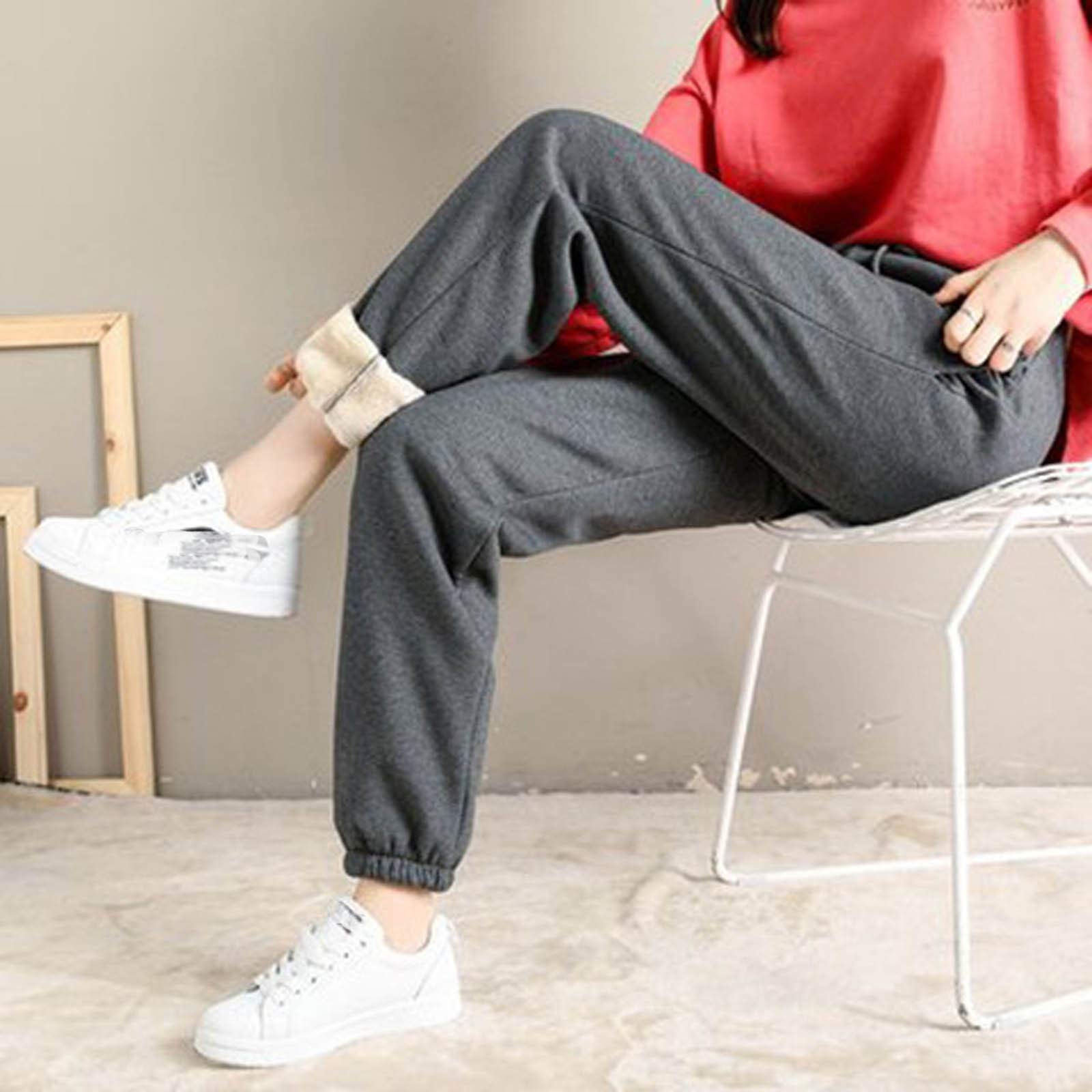 Women's Fleece Lined Sweatpants - High Waist Loose Drawstring Joggers, Warm Winter Pants, Y2K Fashion Trendy Trousers for Casual Wear, Lounge & Outdoor Activities