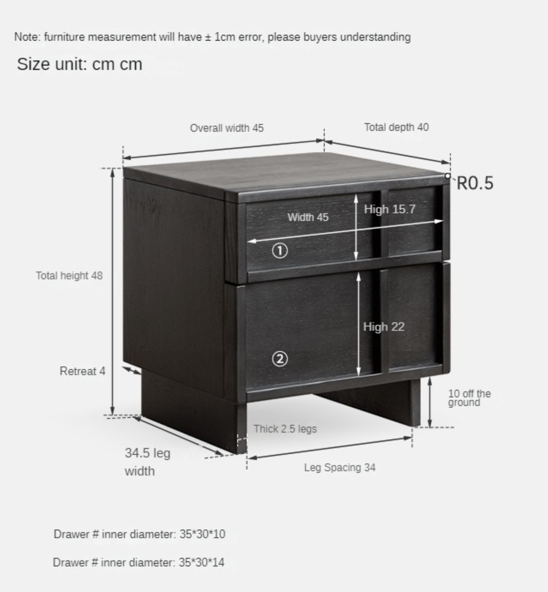 Modern Black Oak Solid Wood Nightstand with Storage - Stylish Bedside Table for Bedroom, Living Room, or Office
