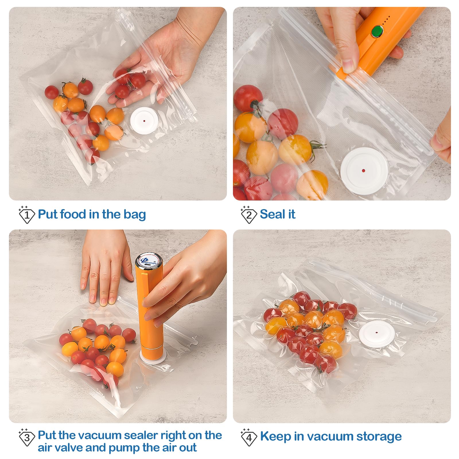40PCS Vacuum Sealer Bags for Food Storage with Air Valve - Reusable Sous Vide Bags (20 Large + 20 Small) | Perfect for Meal Prep, Sous Vide Cooking & Freezer Organization