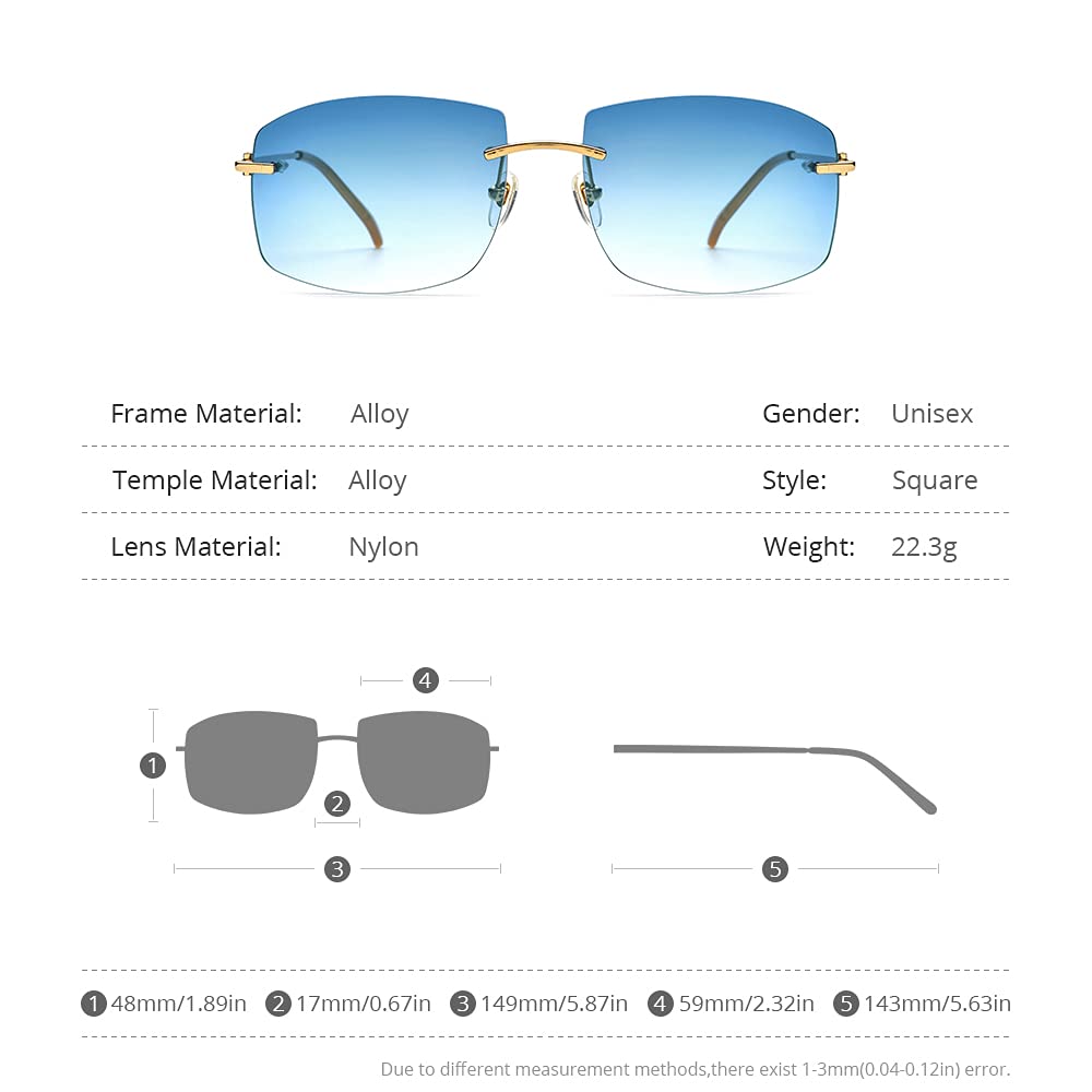 UV400 Oversized Rimless Rectangle Sunglasses for Men - Nylon Lens, Polarized, Lightweight & Stylish - Perfect for Driving, Outdoor Sports & Beach Activities