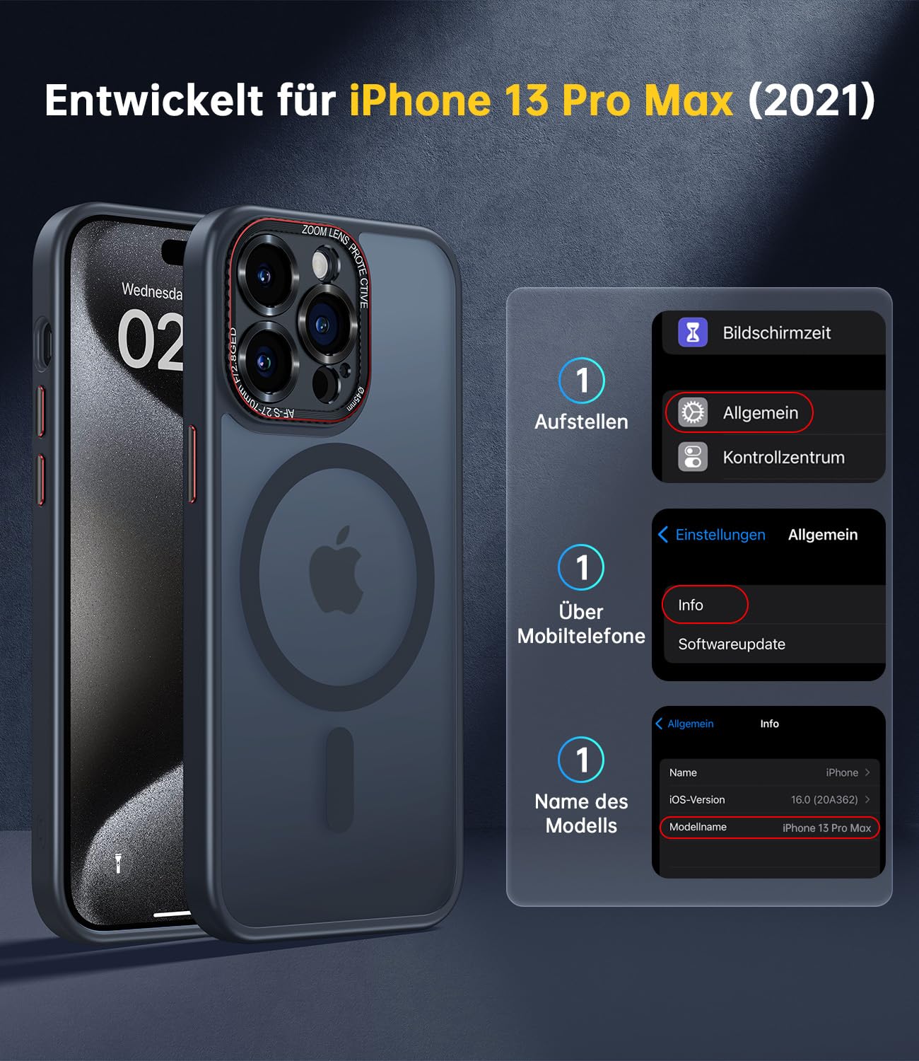JUESHITUO iPhone 13 Pro Max Case with MagSafe - Military-Grade Shockproof & Camera Lens Protection - Translucent Matte Cover for 6.7
