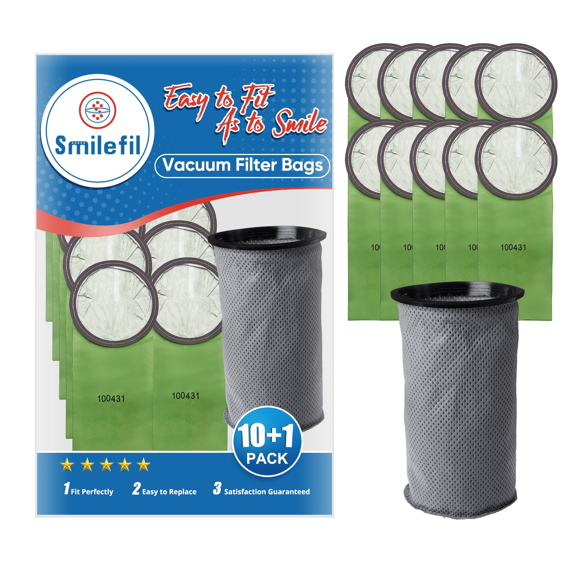 Smilefil Round 6QT Intercept Micro Filter Paper Bags 100431 & Reusable Micro Cloth Filter Bags 100564 - Replacement for Proteam 6 Quart Backpack Vacuum Cleaners - Perfect for Commercial Cleaning, Office Maintenance, and Home Deep Cleaning