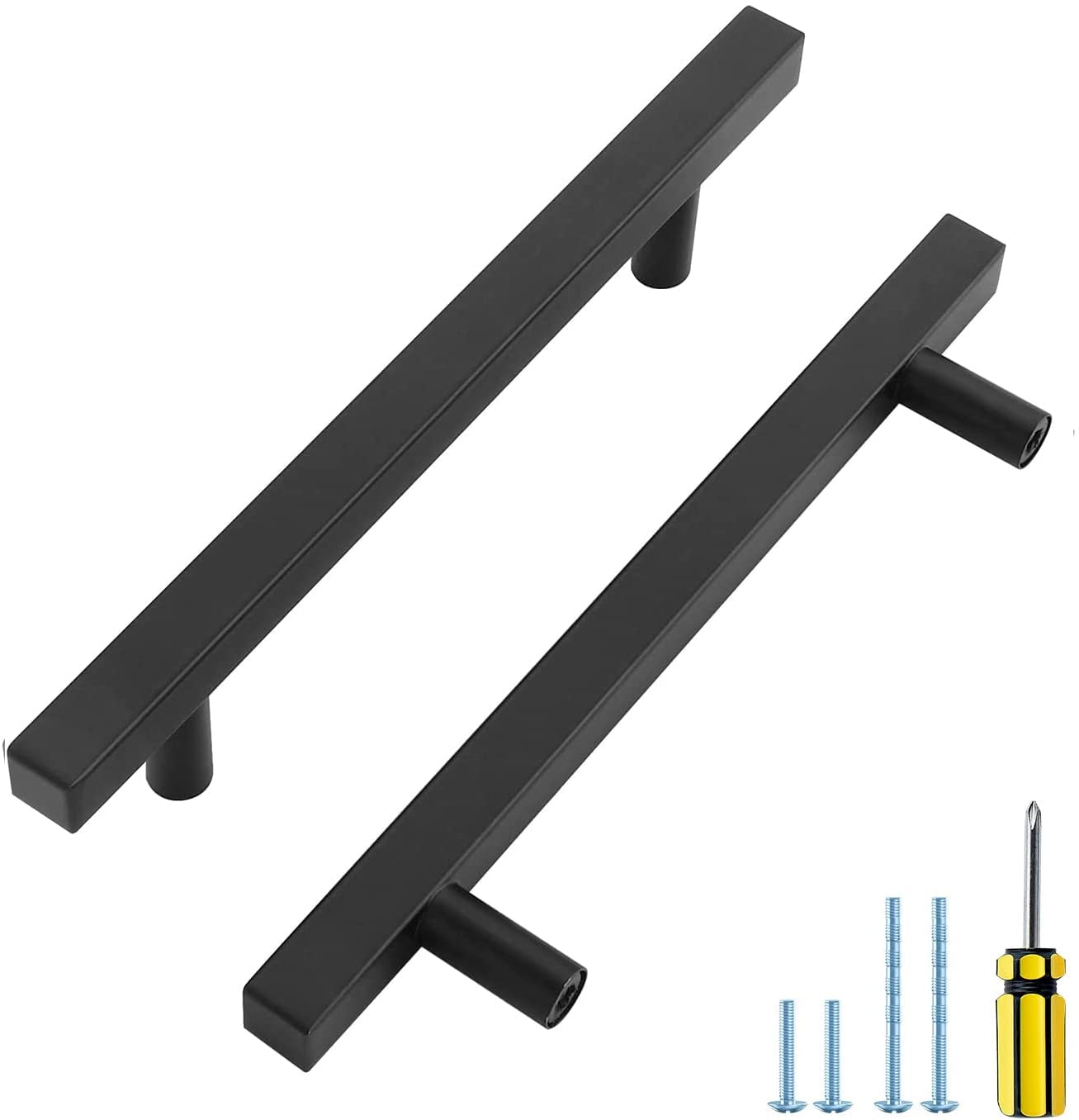 30 Pack Matte Black Square Cabinet Handles - 5 Inch & 7-3/8 Inch Modern Kitchen Hardware for Drawers & Cabinets - Durable Black Cabinet Pulls for Home Kitchen & Bathroom Renovation