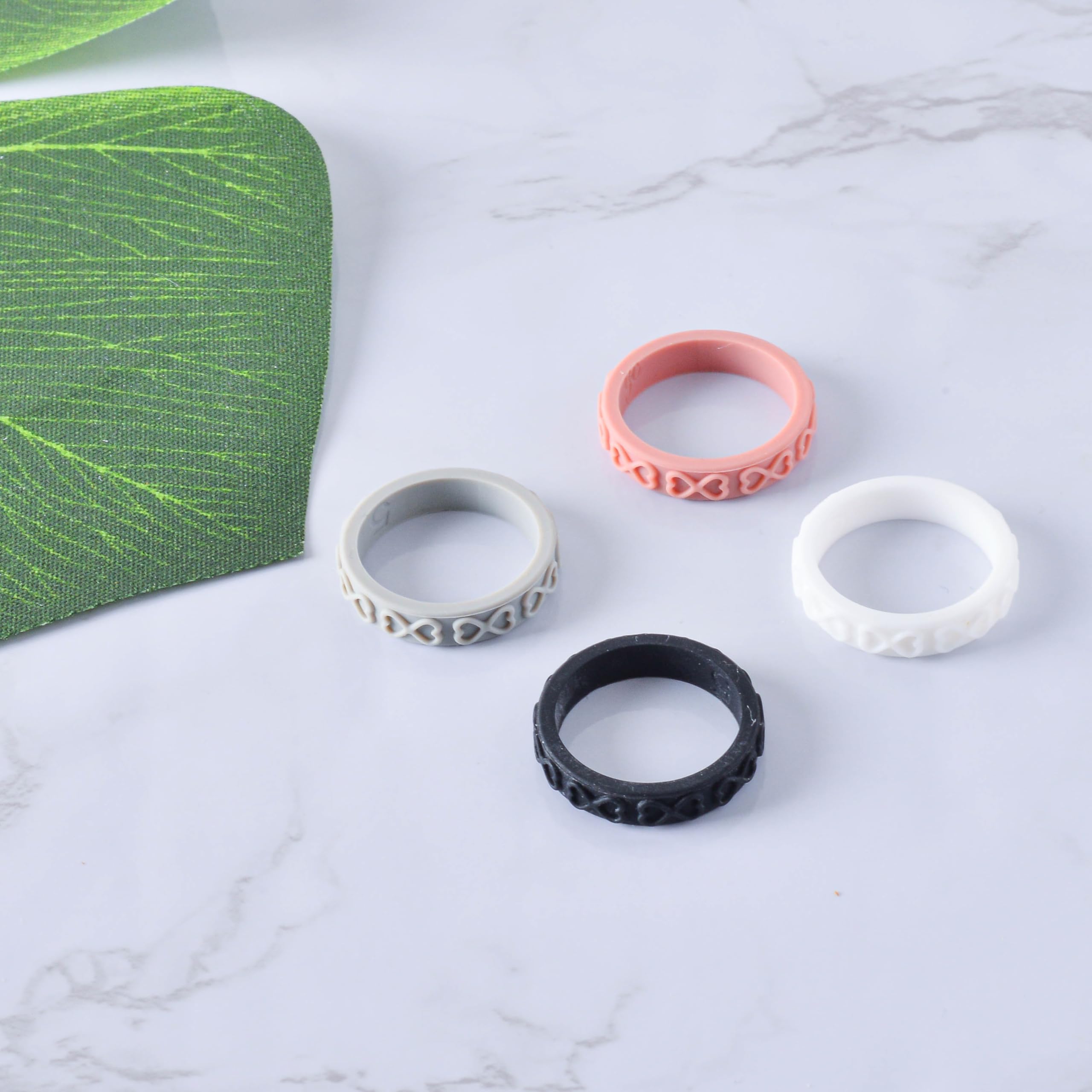 Stackable Silicone Wedding Rings for Women - 4 Pack Comfortable & Durable Silicone Bands for Athletes, Nurses, Military & Active Lifestyles - Pink, Gray, White, Black - Perfect for Gym, Work, Travel & Everyday Wear