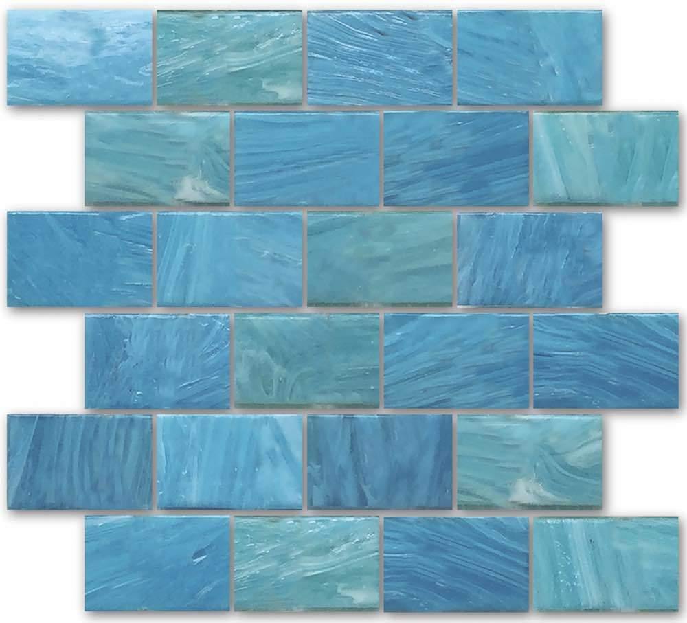 Aqua Blue Glass Mosaic Tiles 2x3 Inches - Waterproof Artisan Crafted for Bathroom Backsplash, Pool Design & Kitchen Decor