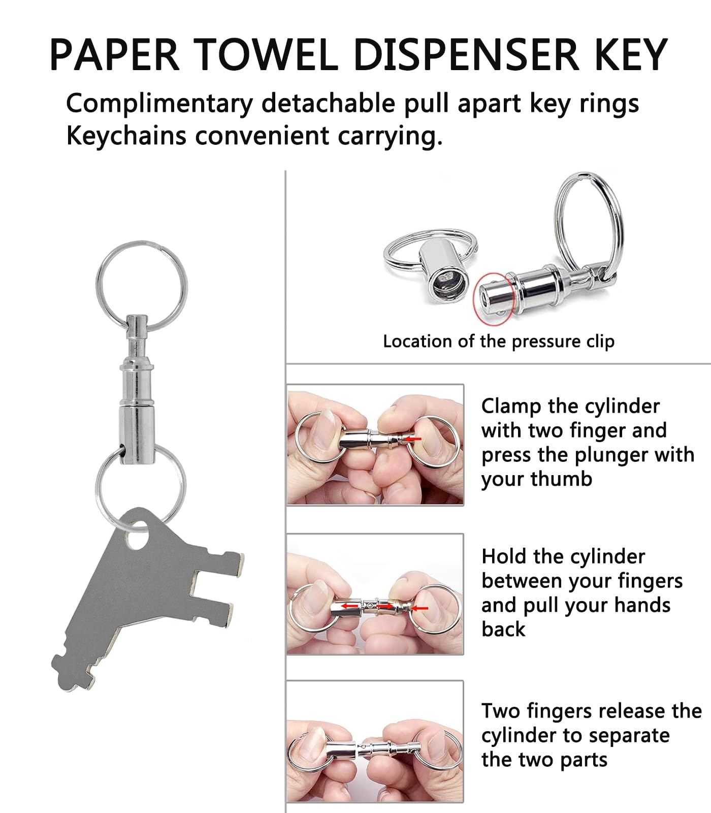 Universal Paper Towel Dispenser Key 5-Pack - Compatible with Georgia Pacific Toilet Paper Dispensers + 2 Keychains (Silver) - Ideal for Restrooms, Offices, Schools, and Commercial Facilities